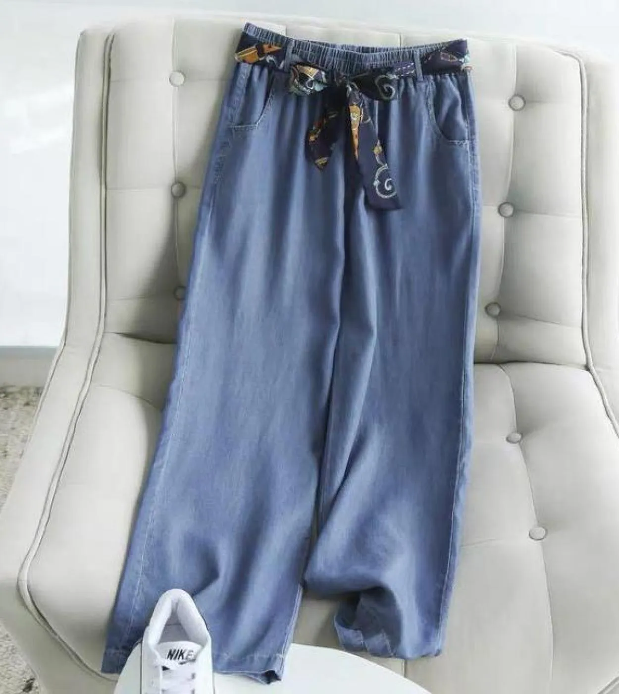 Pantaloni larghi del denim allentati della vita elastica delle nuove donne di modo di estate Pantaloni larghi casuali della gamb