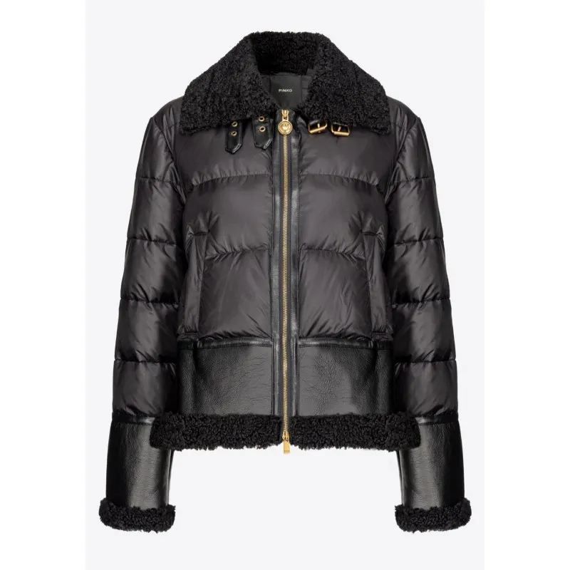 PINKO piumino ISIDE con dettagli effetto montone BLACK