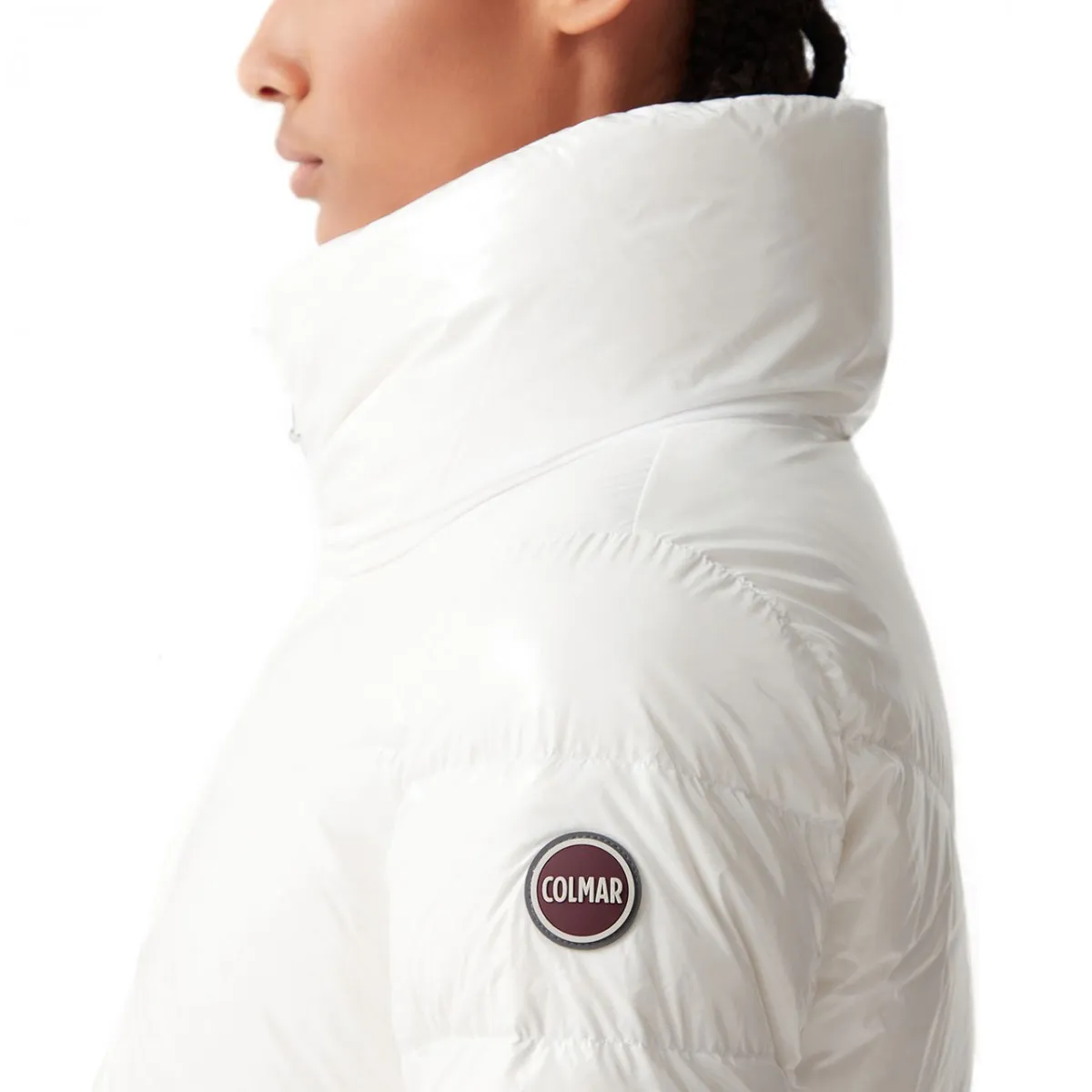 Piumino Con Collo Alto In Tessuto Lucido White