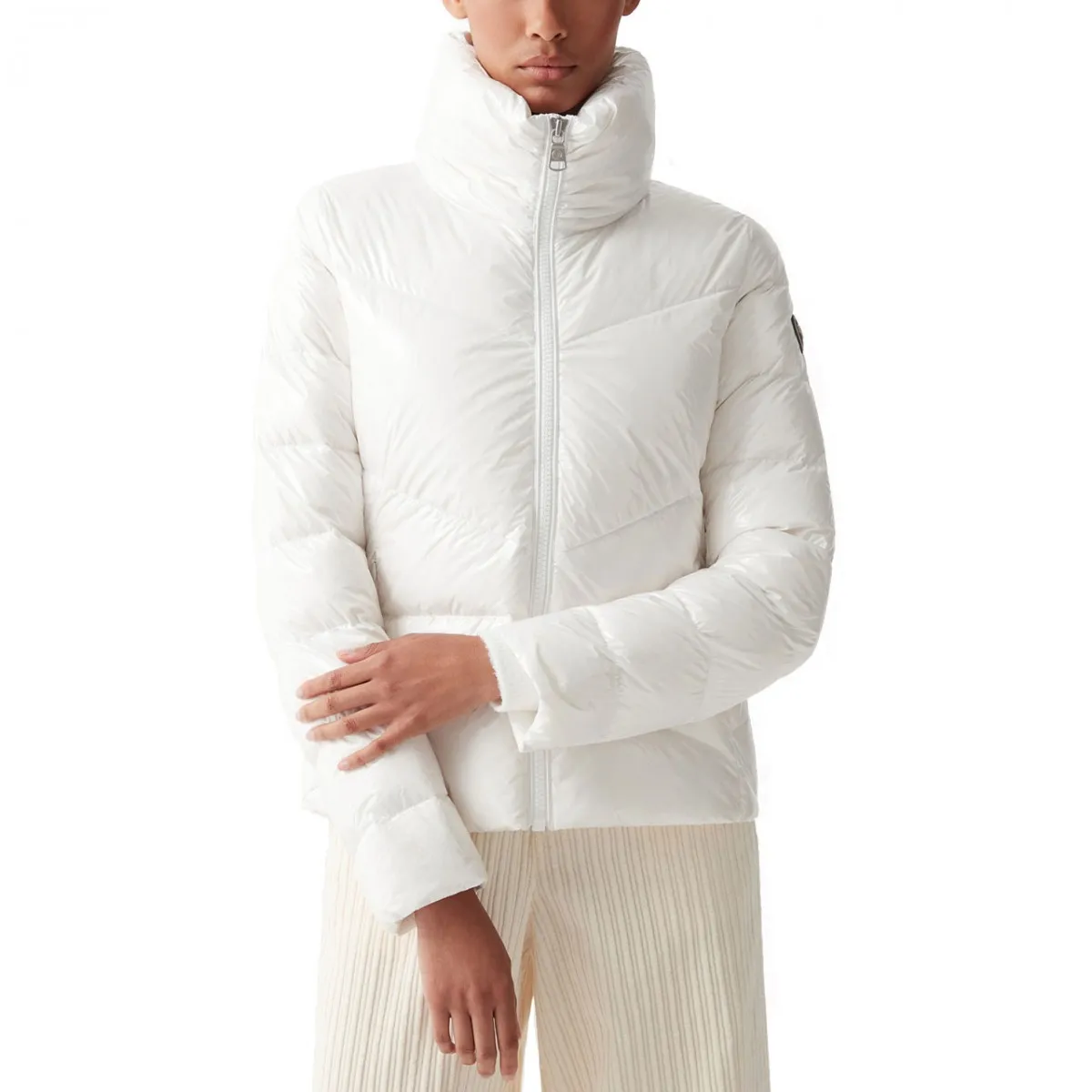 Piumino Con Collo Alto In Tessuto Lucido White