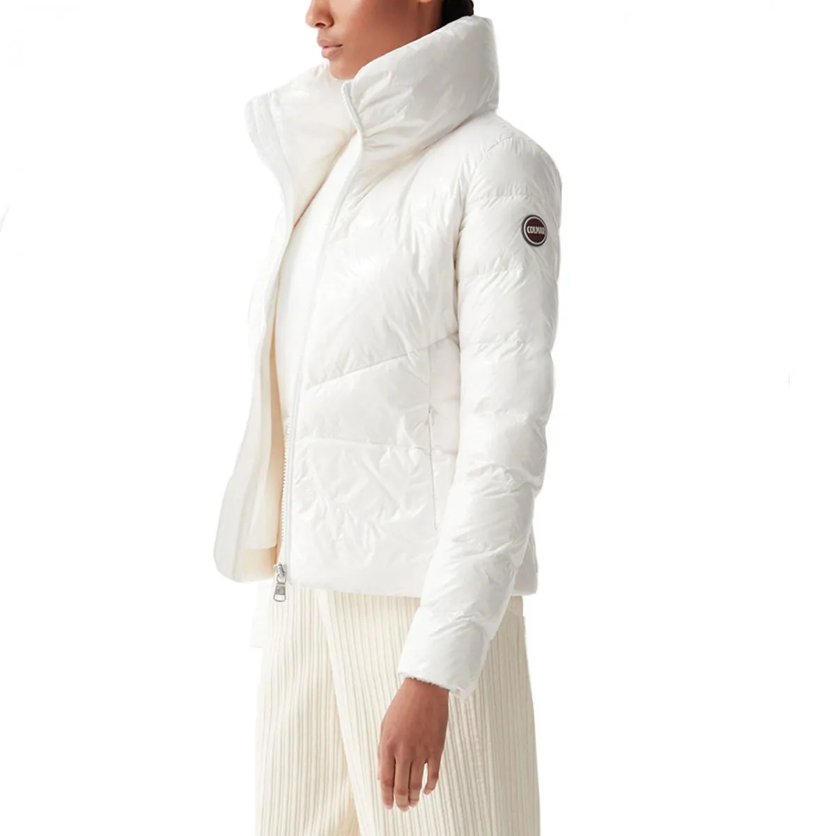 Piumino Con Collo Alto In Tessuto Lucido White
