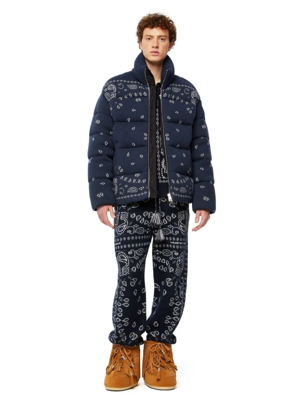 Piumino imbottito con stampa jacquard in blu - uomo