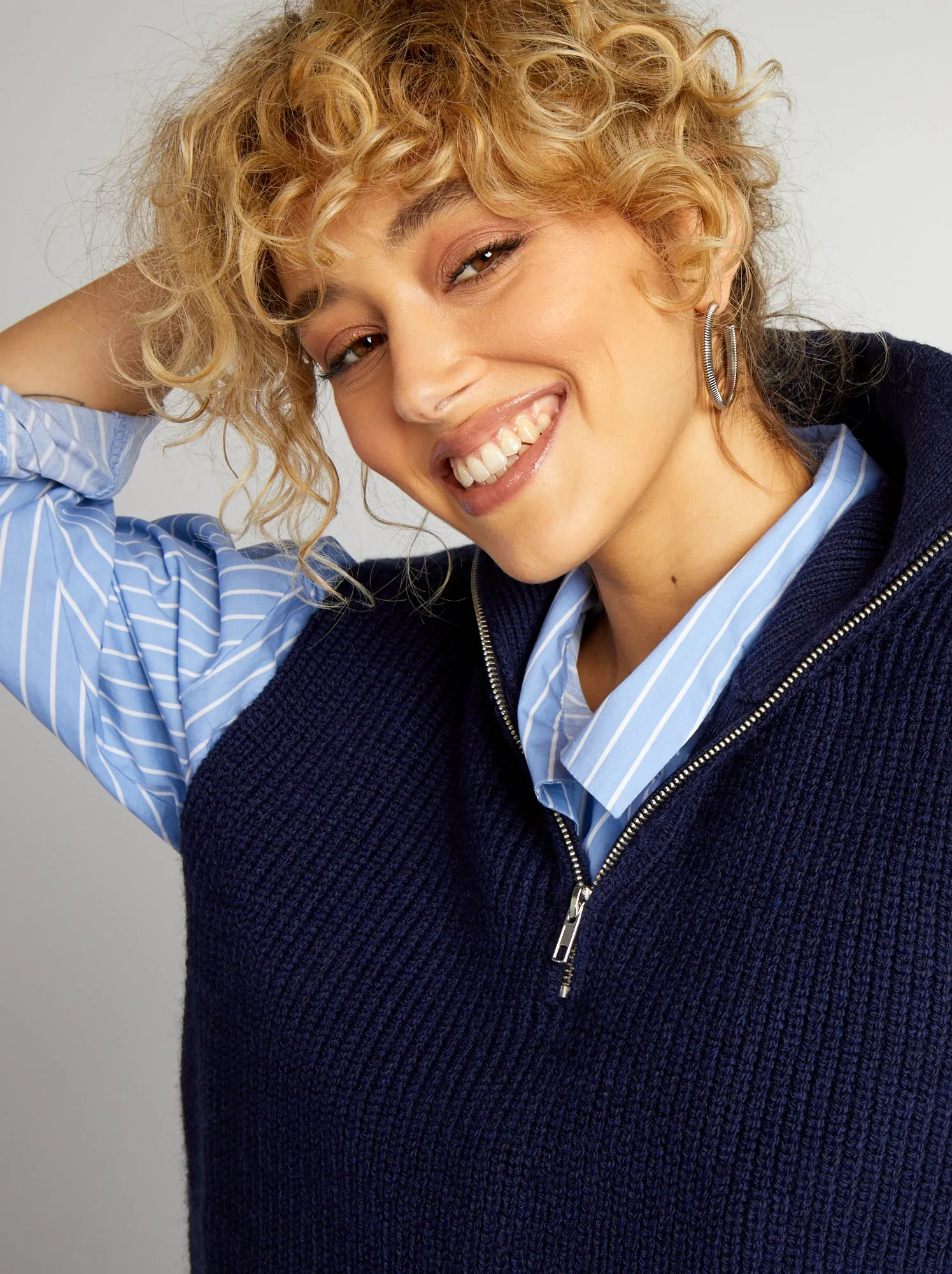 Pull trucker senza maniche - BLU