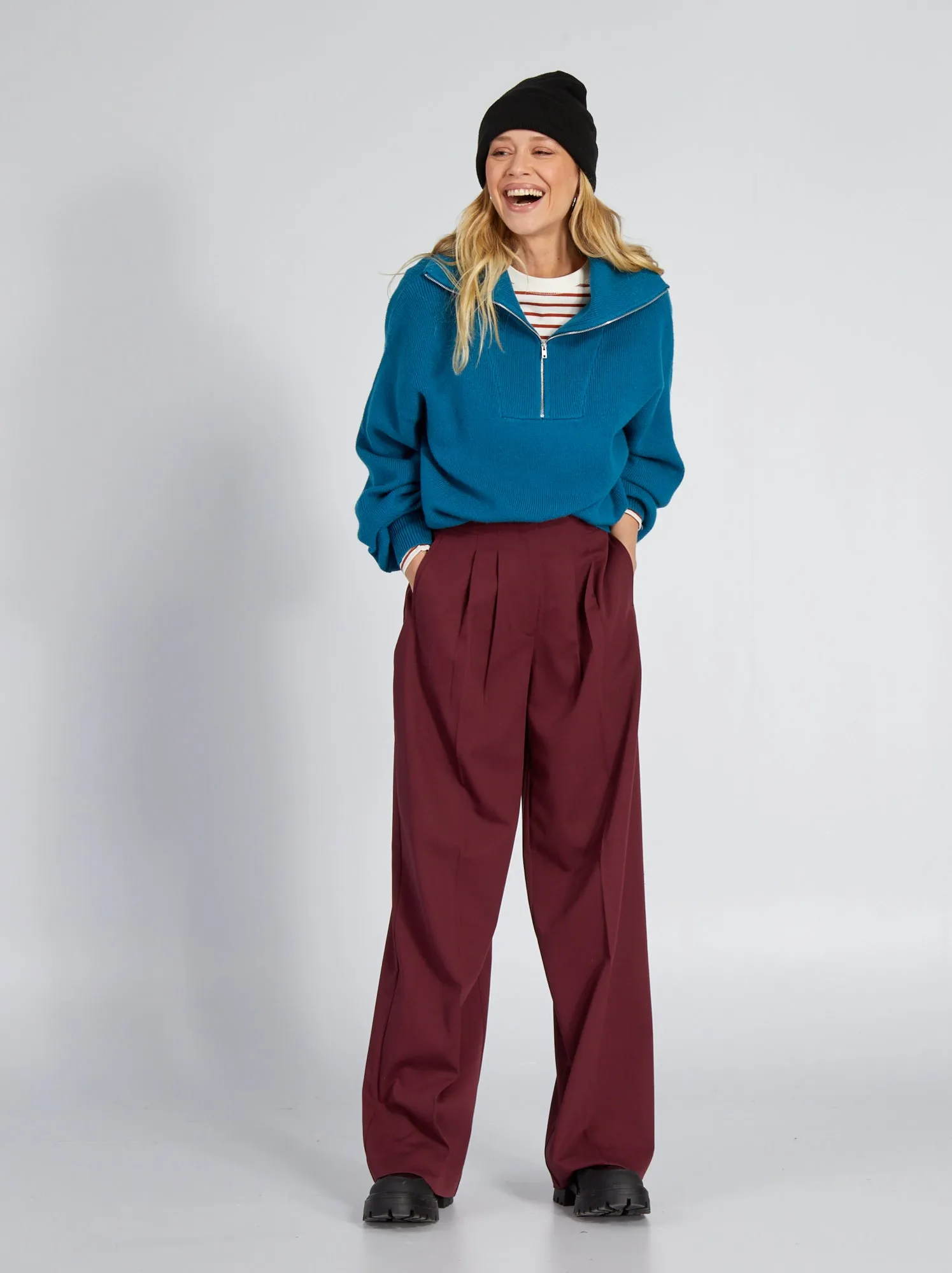 Pullover a collo alto con zip - BLU
