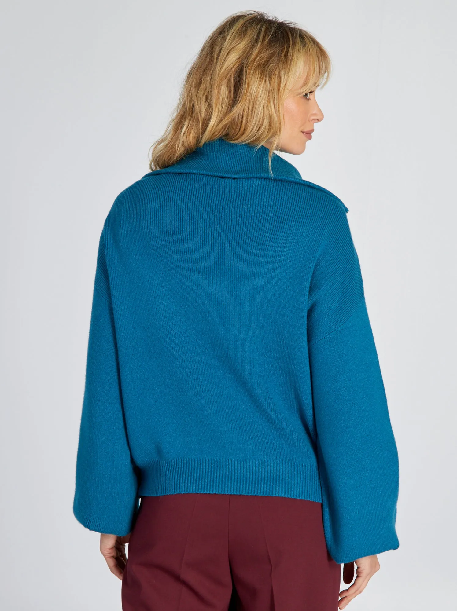 Pullover a collo alto con zip - BLU