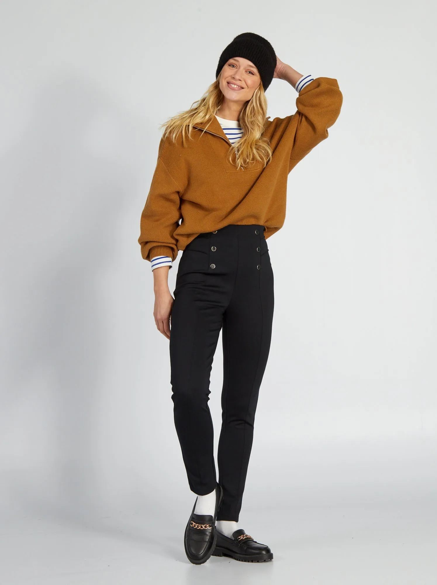 Pullover a collo alto con zip - KAKI