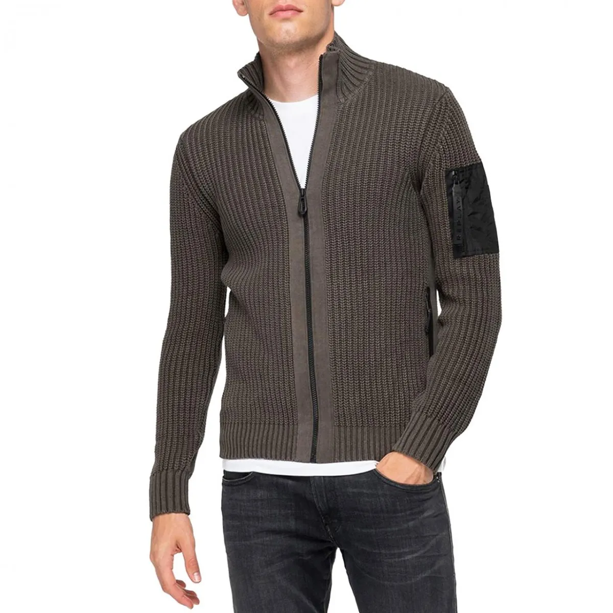 Pullover A Collo Alto E Zip, Verde