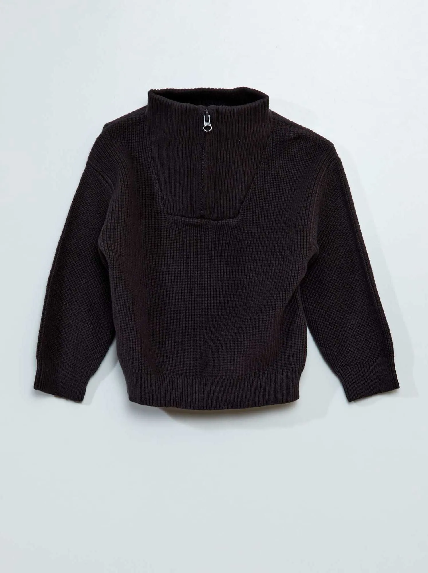 Pullover a collo alto in maglia a costa perlata - NERO