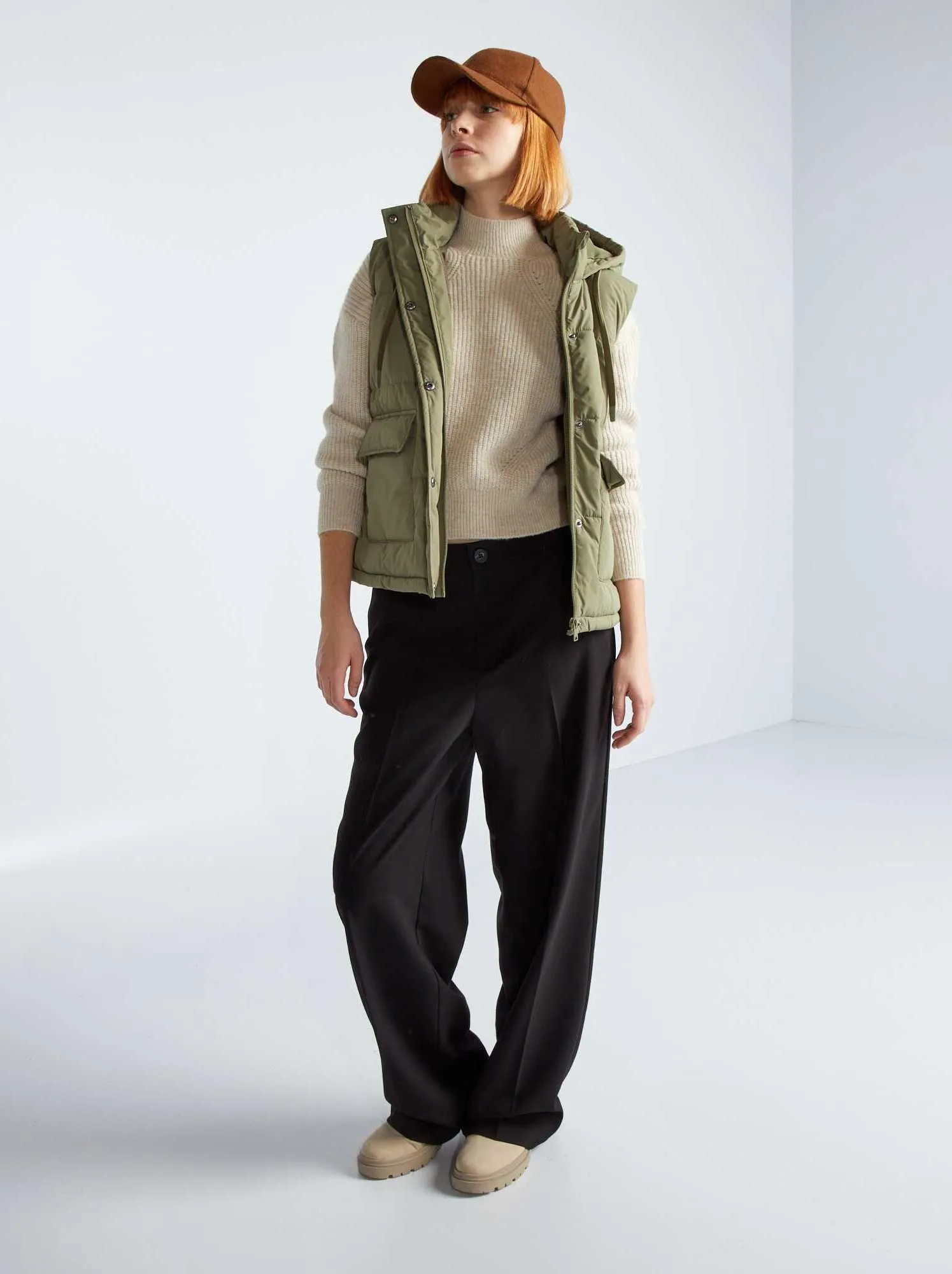 Pullover a maglia grossa traforato - BEIGE
