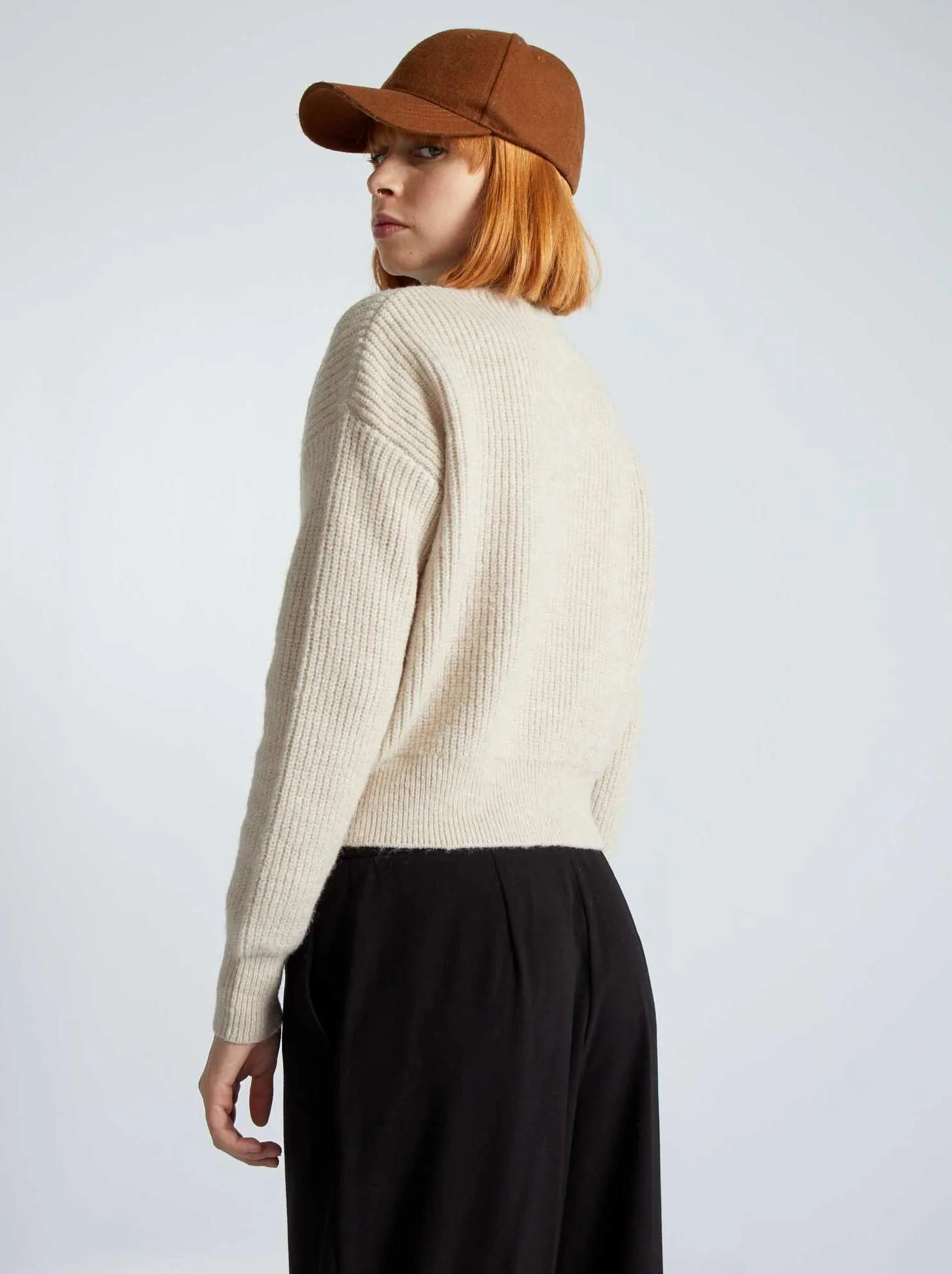 Pullover a maglia grossa traforato - BEIGE