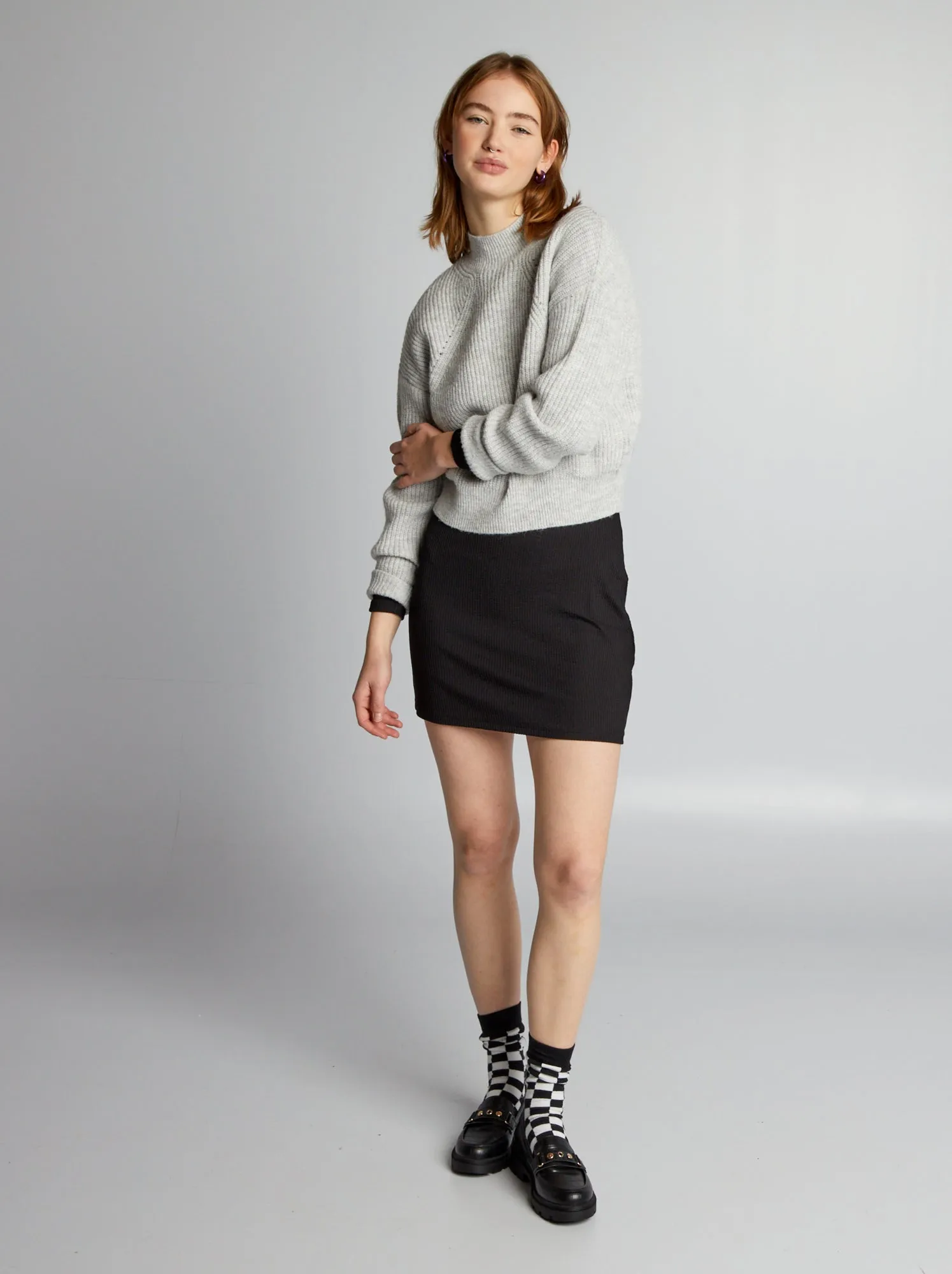 Pullover a maglia grossa traforato - GRIGIO