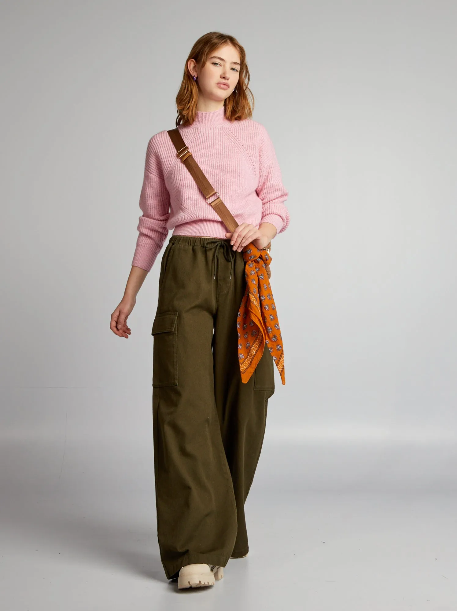 Pullover a maglia grossa traforato - ROSA