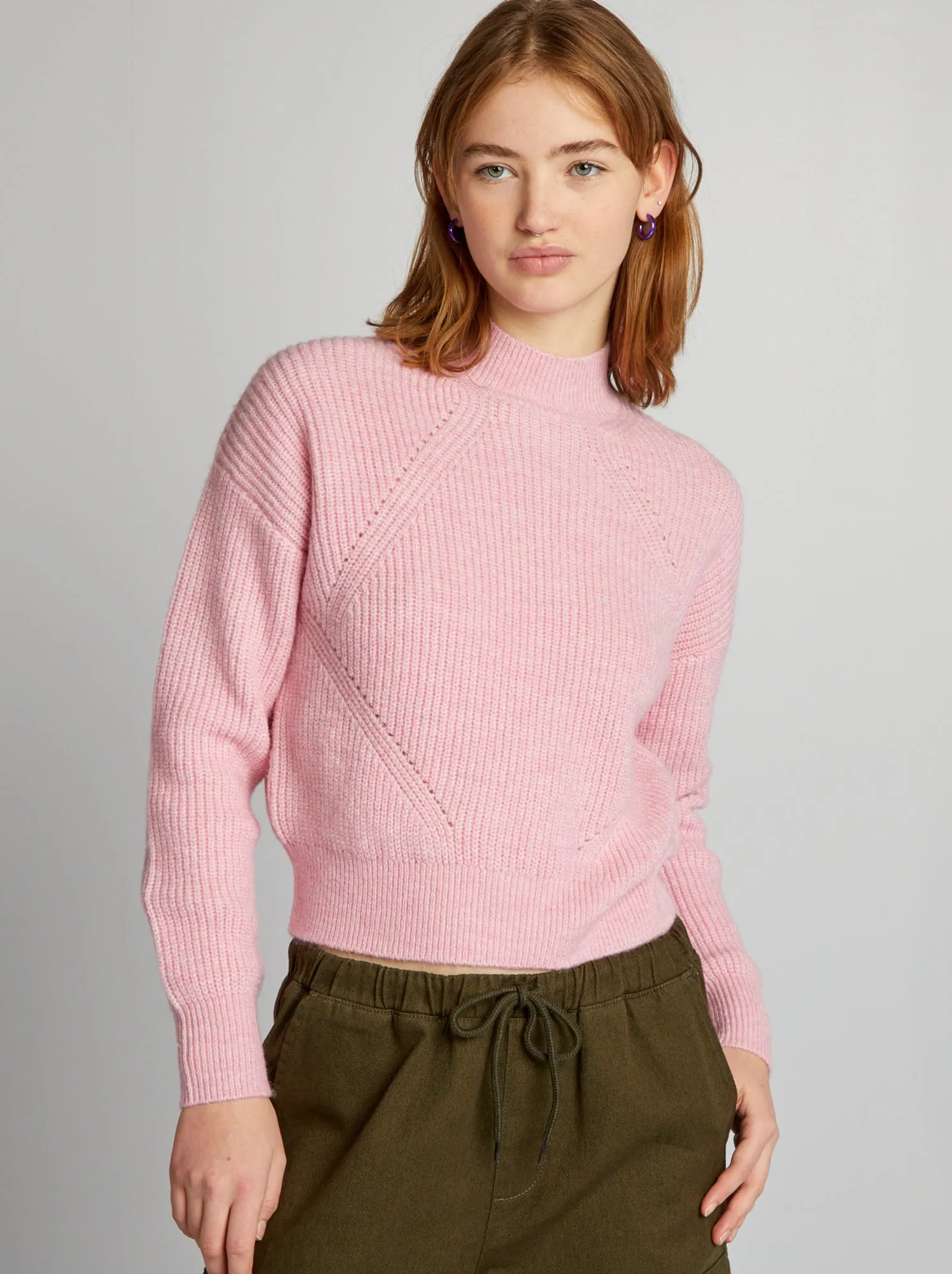 Pullover a maglia grossa traforato - ROSA