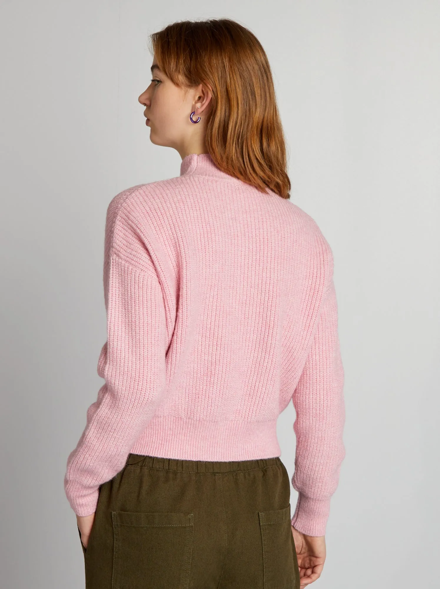 Pullover a maglia grossa traforato - ROSA