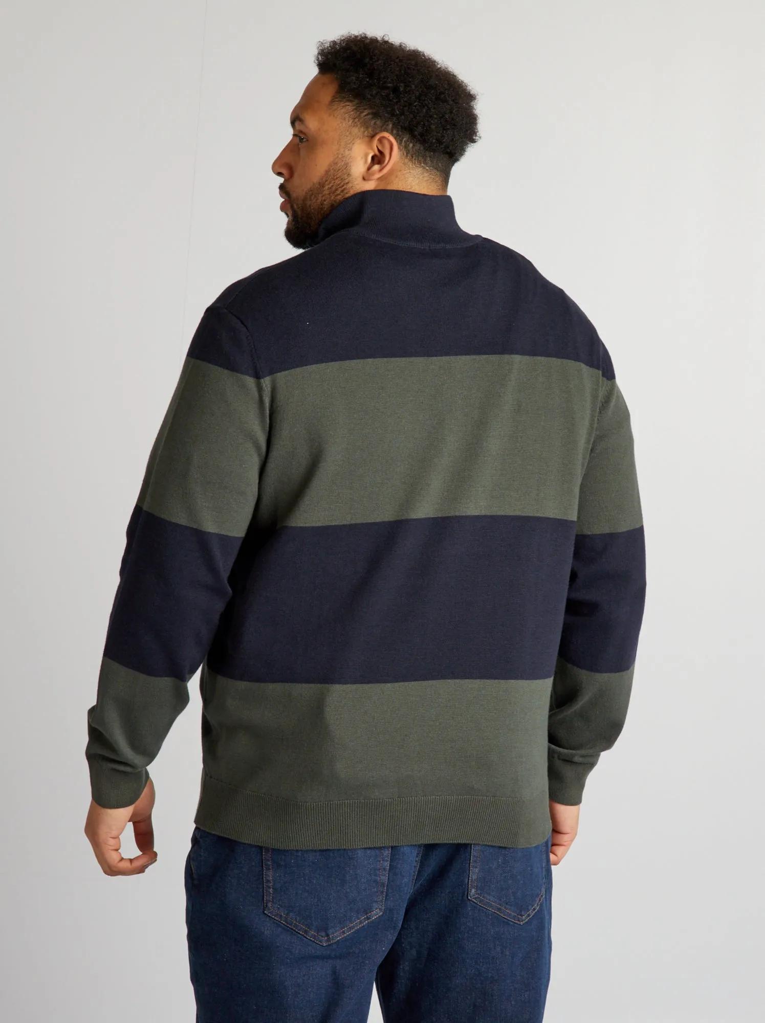 Pullover a righe a collo alto con zip - BLU