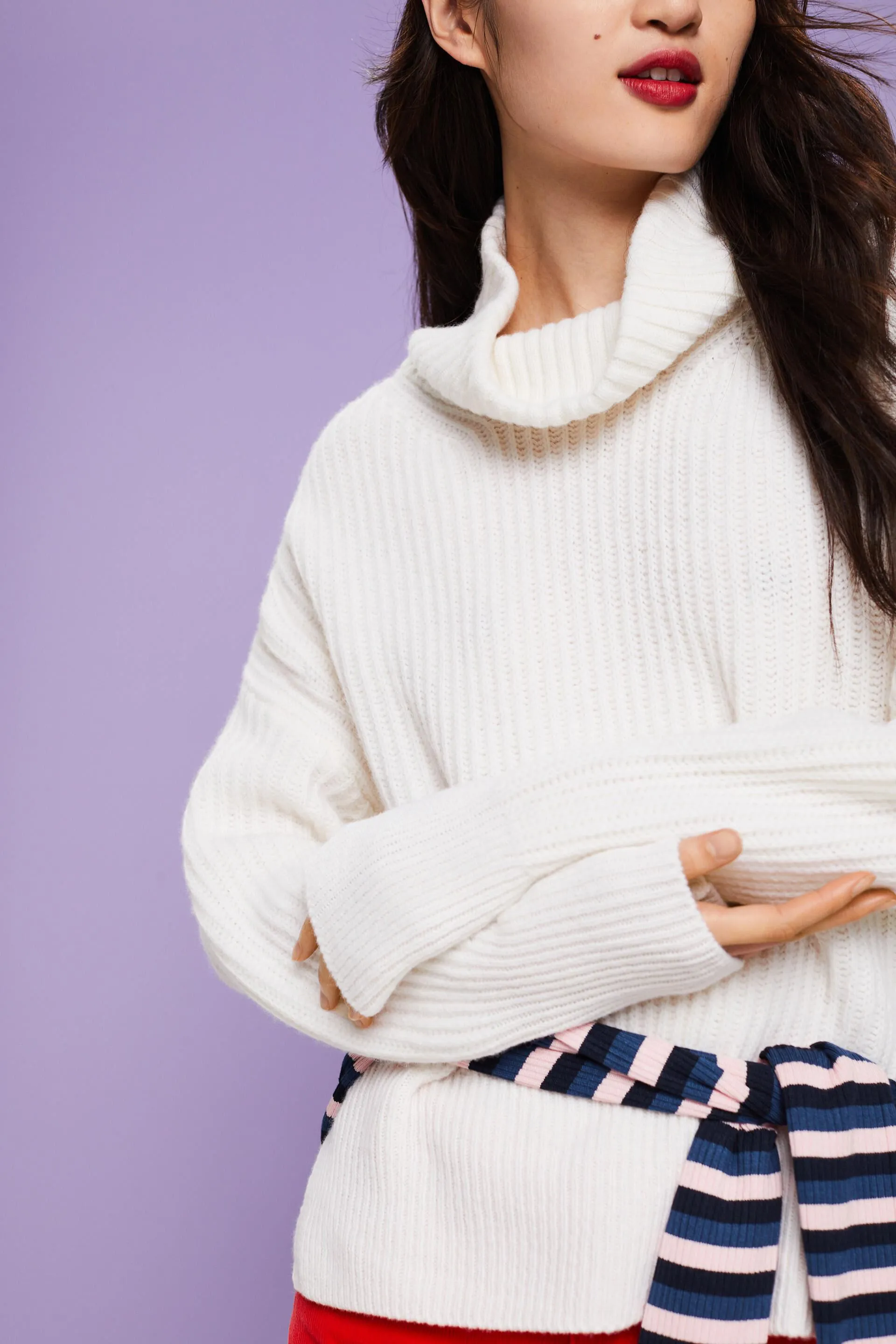 Pullover dolcevita in maglia a coste