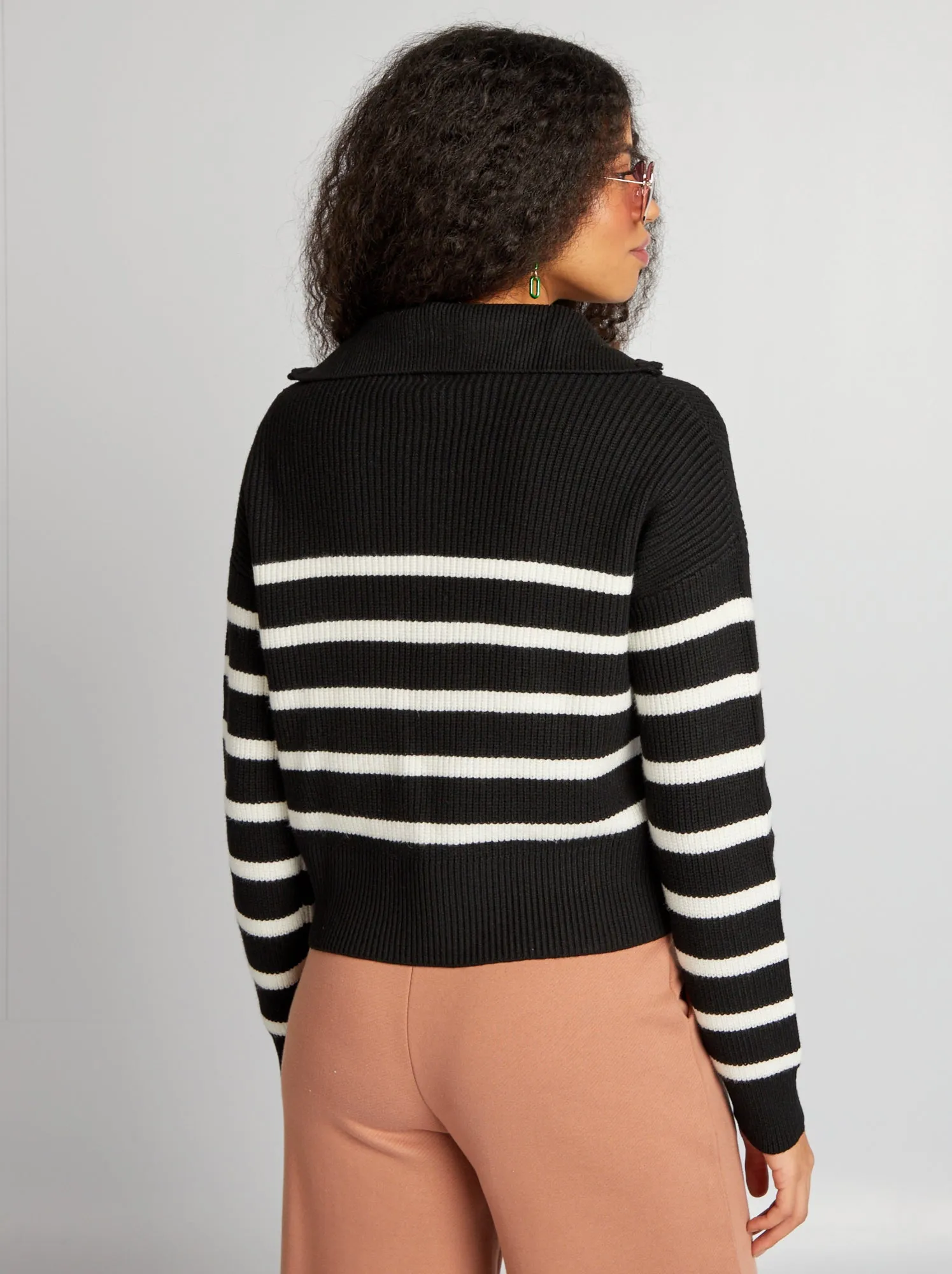 Pullover marinière a collo alto con zip - NERO