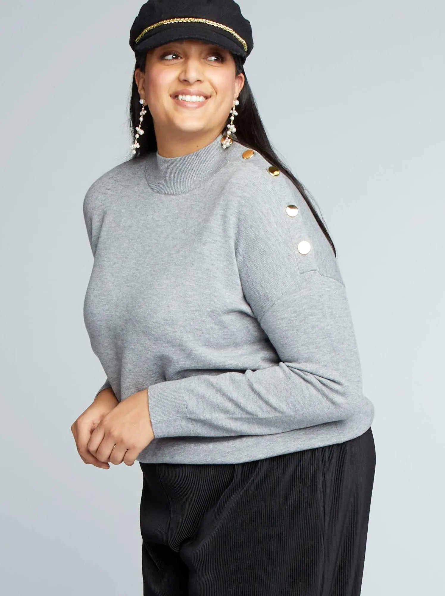Pullover marinière a collo alto - GRIGIO