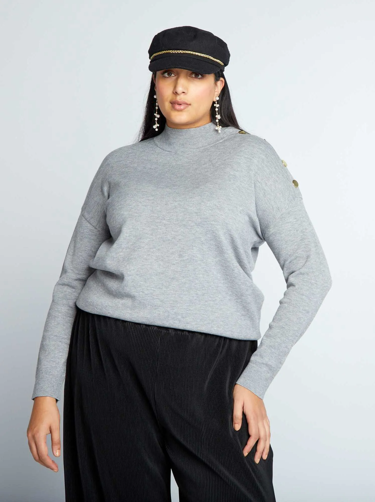 Pullover marinière a collo alto - GRIGIO