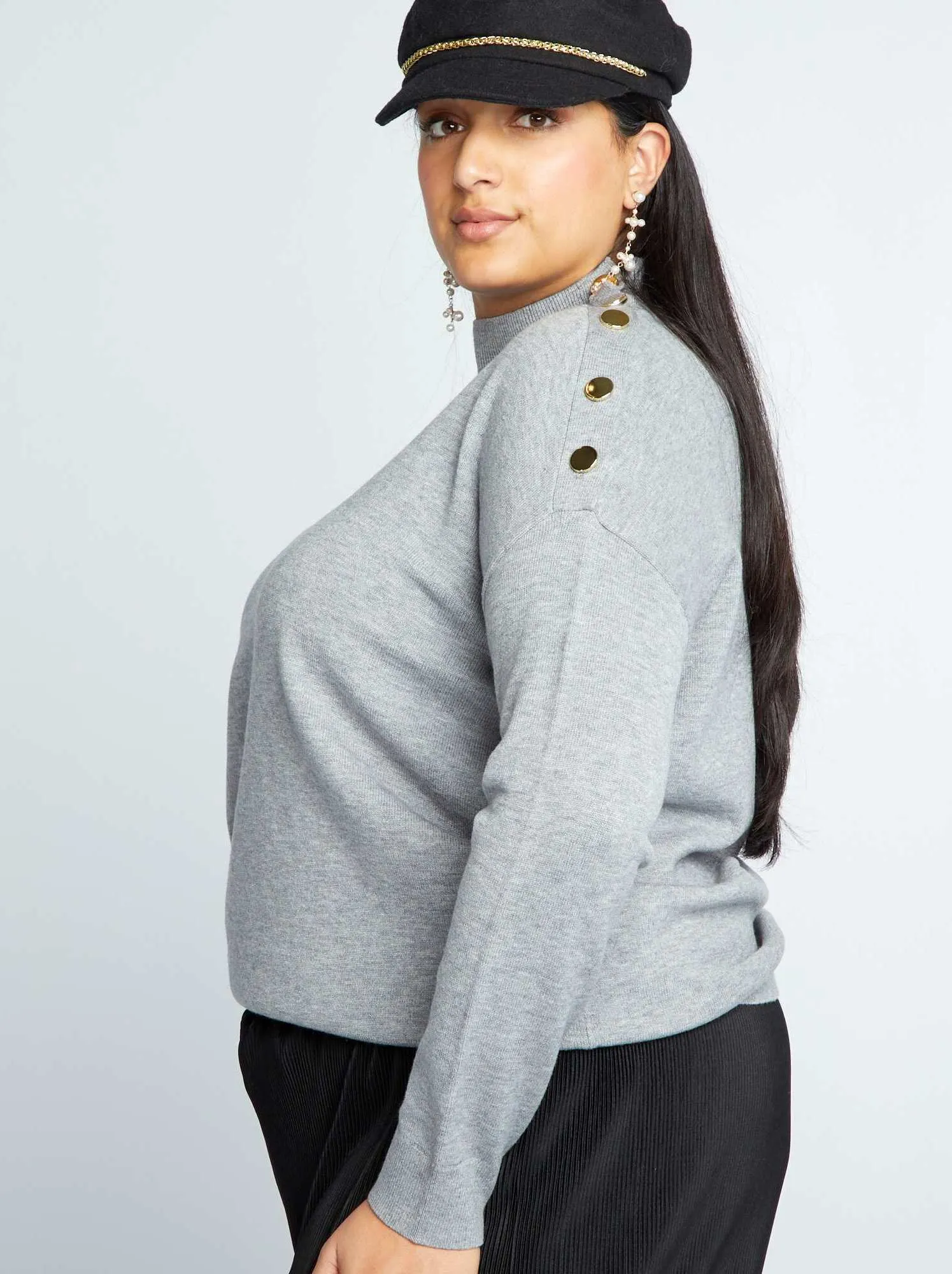 Pullover marinière a collo alto - GRIGIO