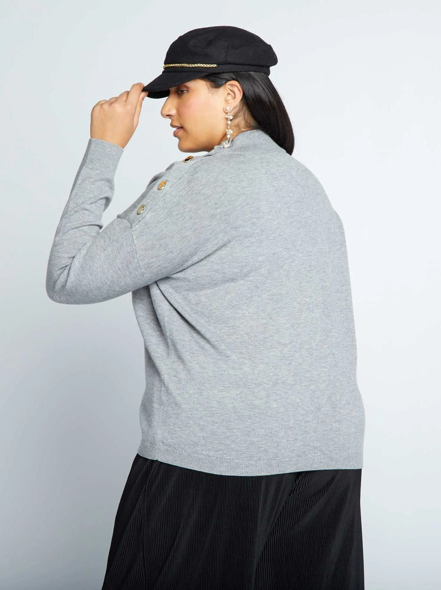 Pullover marinière a collo alto - GRIGIO