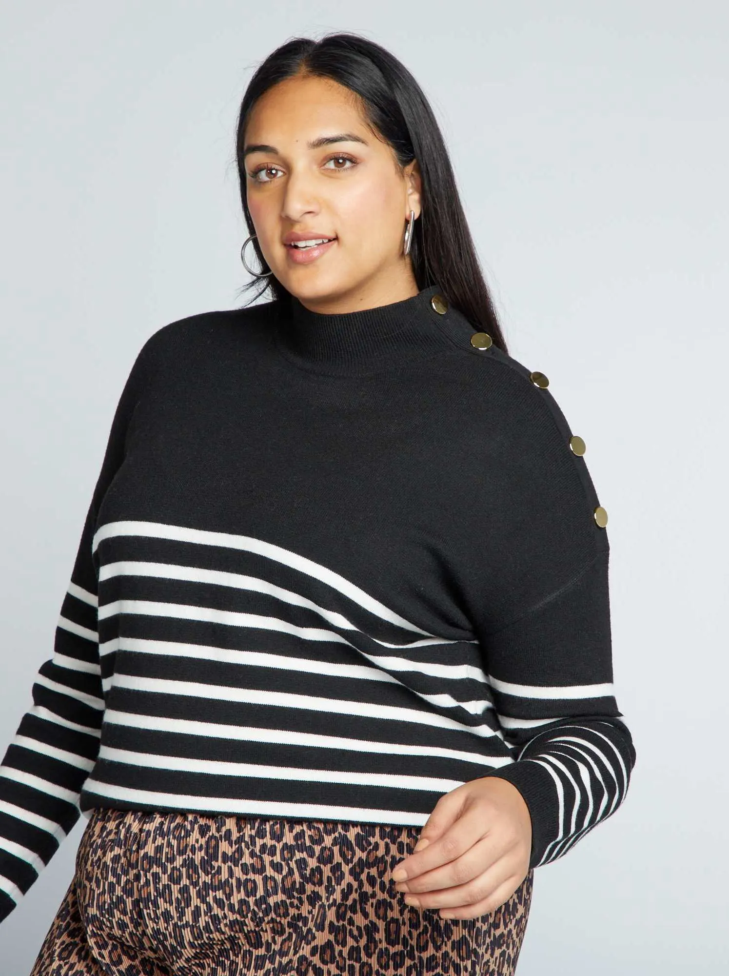 Pullover marinière a collo alto - NERO