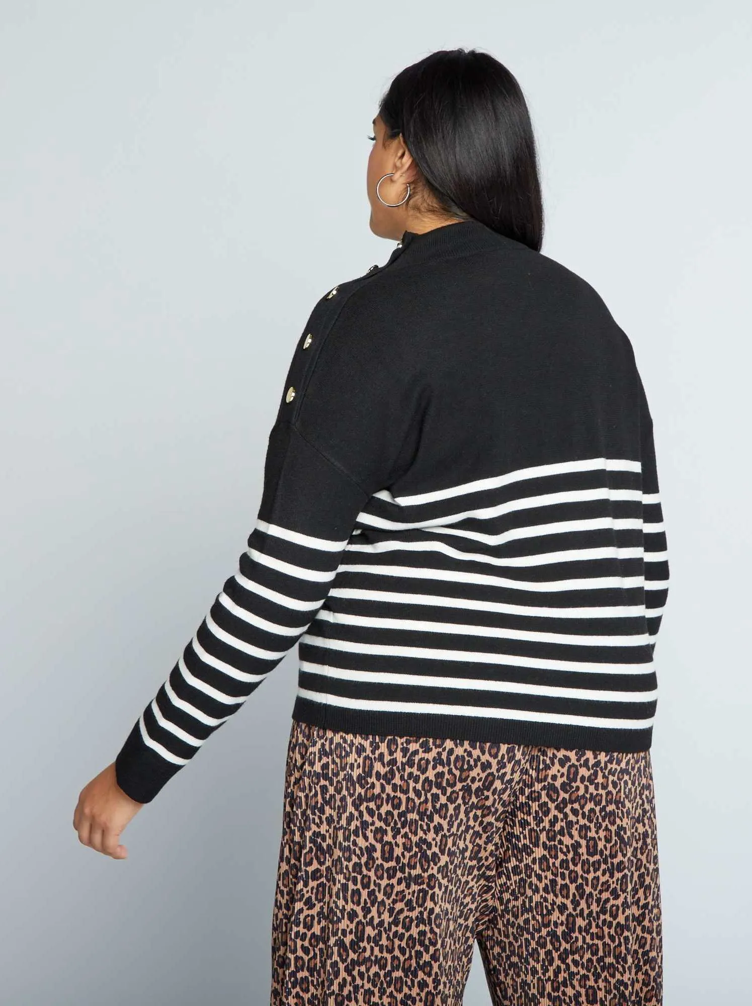 Pullover marinière a collo alto - NERO