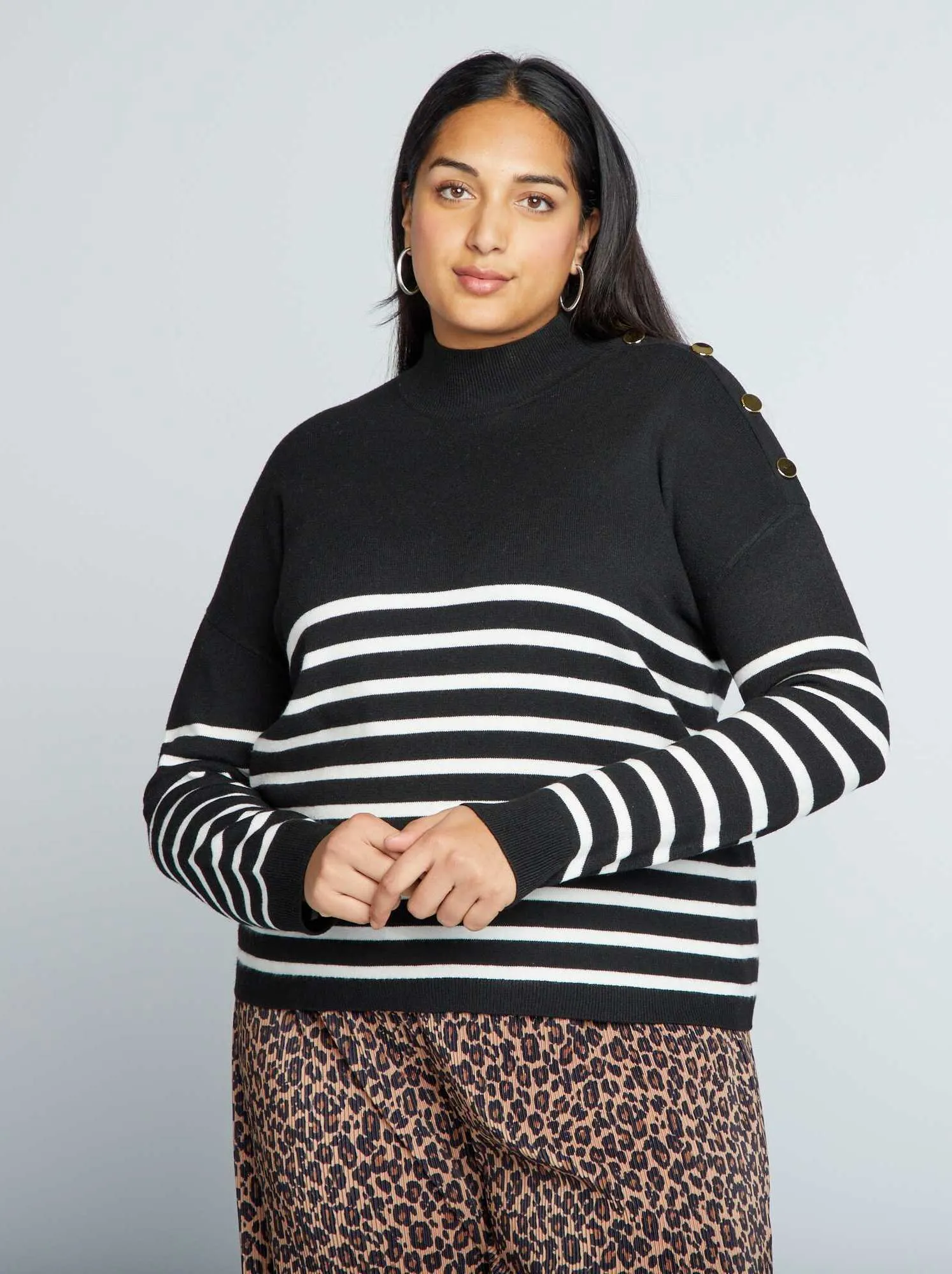 Pullover marinière a collo alto - NERO