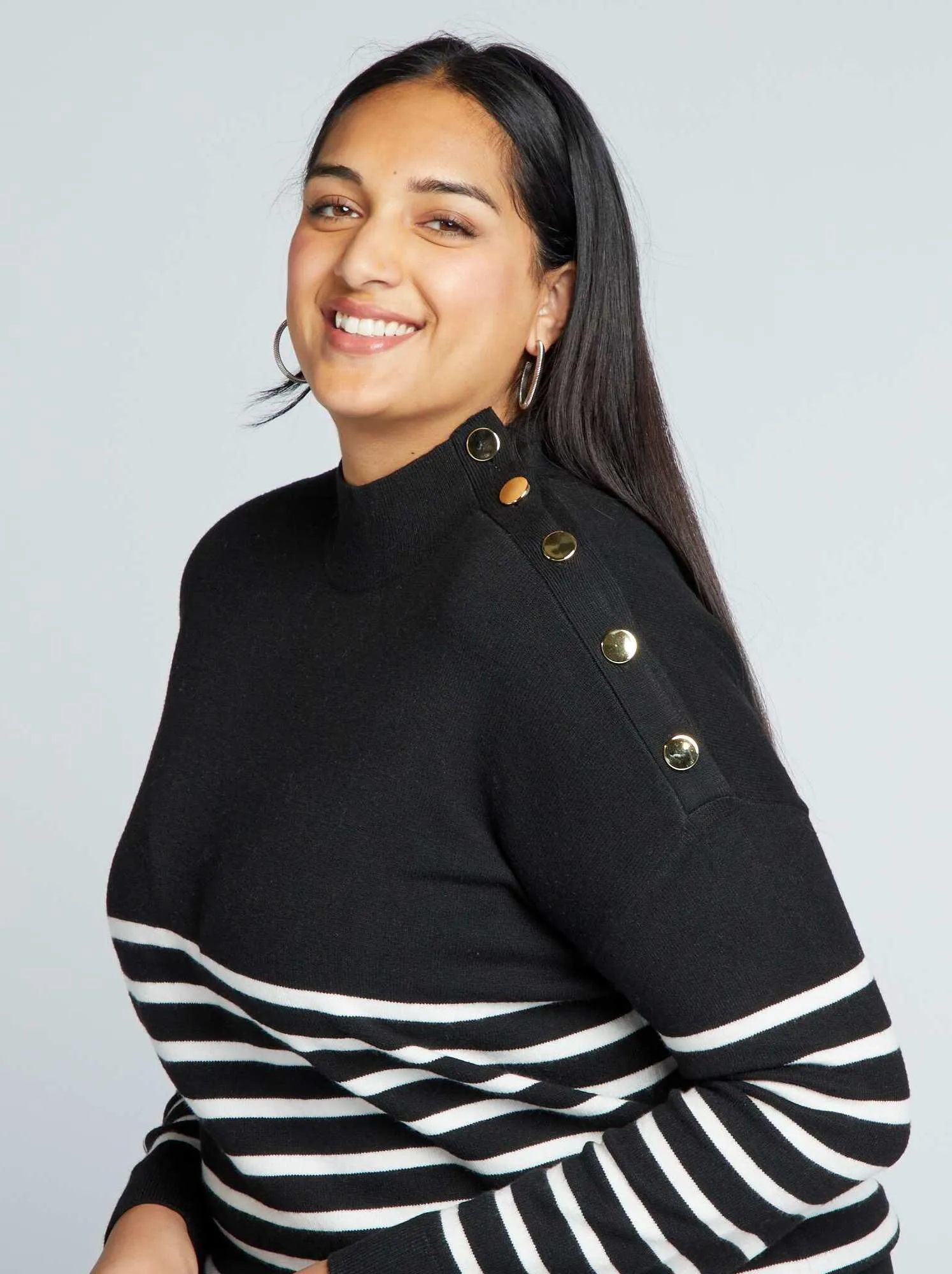 Pullover marinière a collo alto - NERO