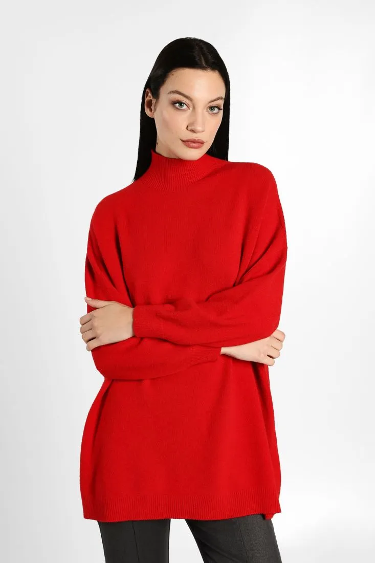 Pullover oversize monocolour a collo alto