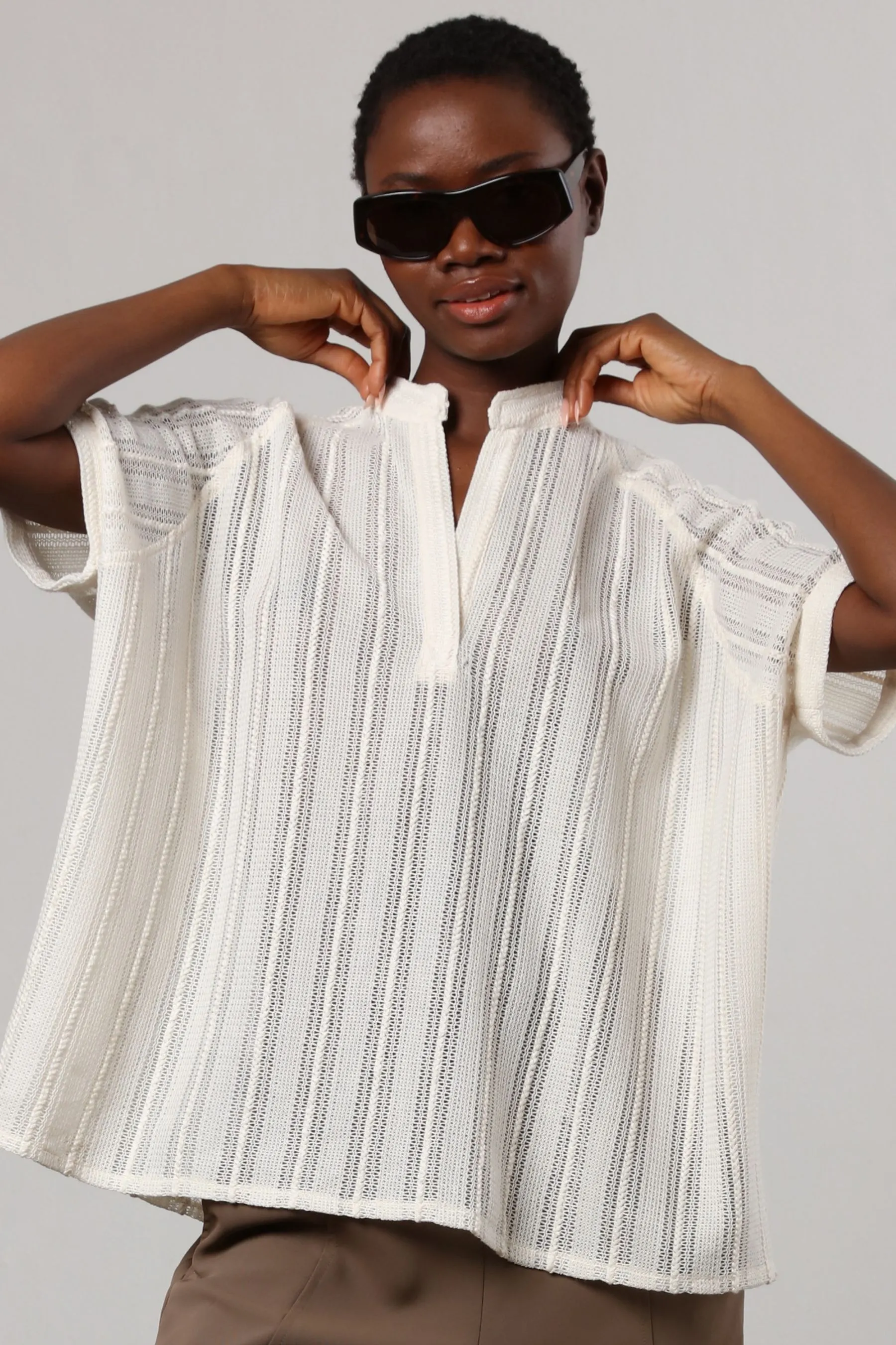 Religion Oversized Sensation Blouse With Gunmetal Beaded Motif    