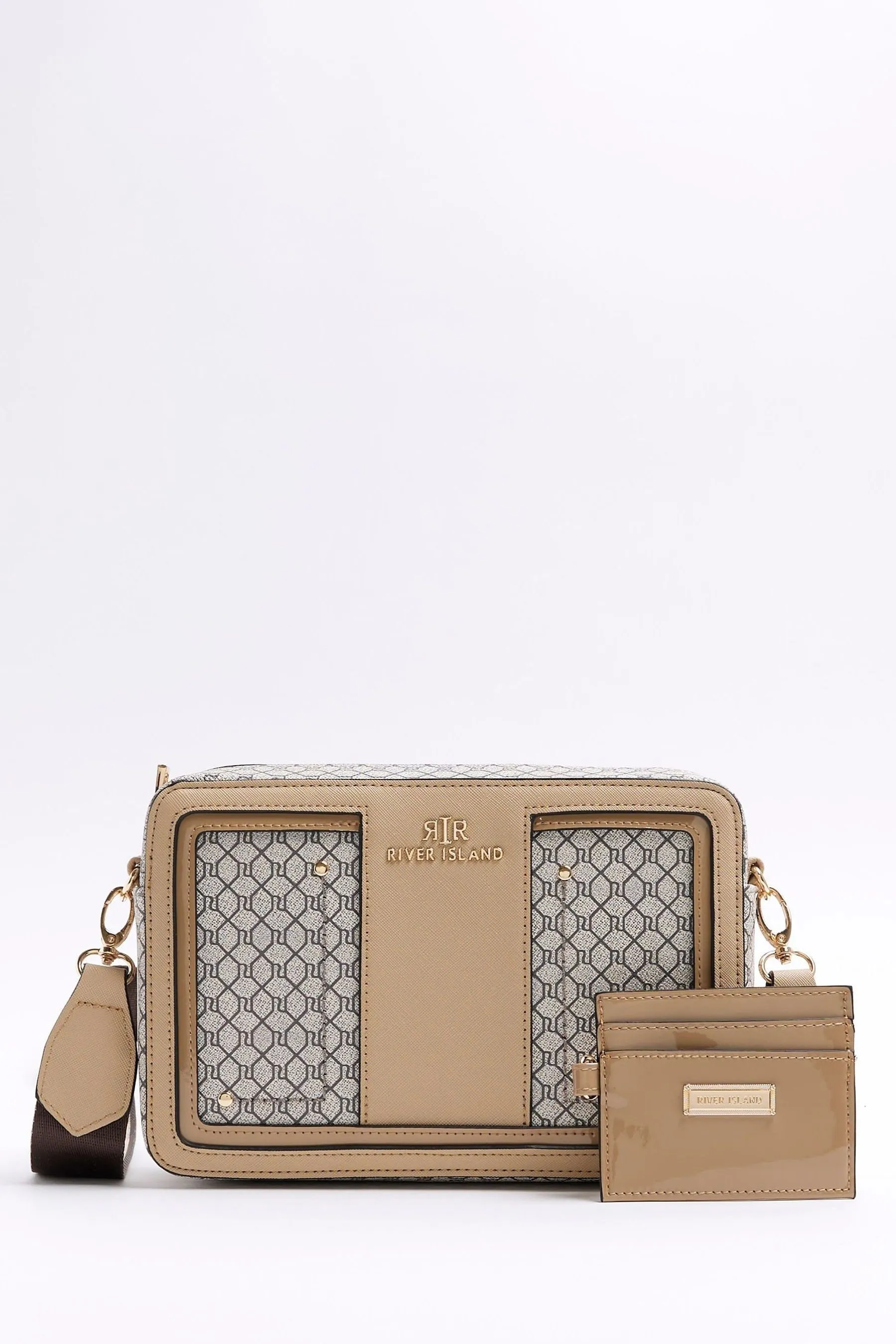 River Island - Borsa squadrata a tracolla con monogramma