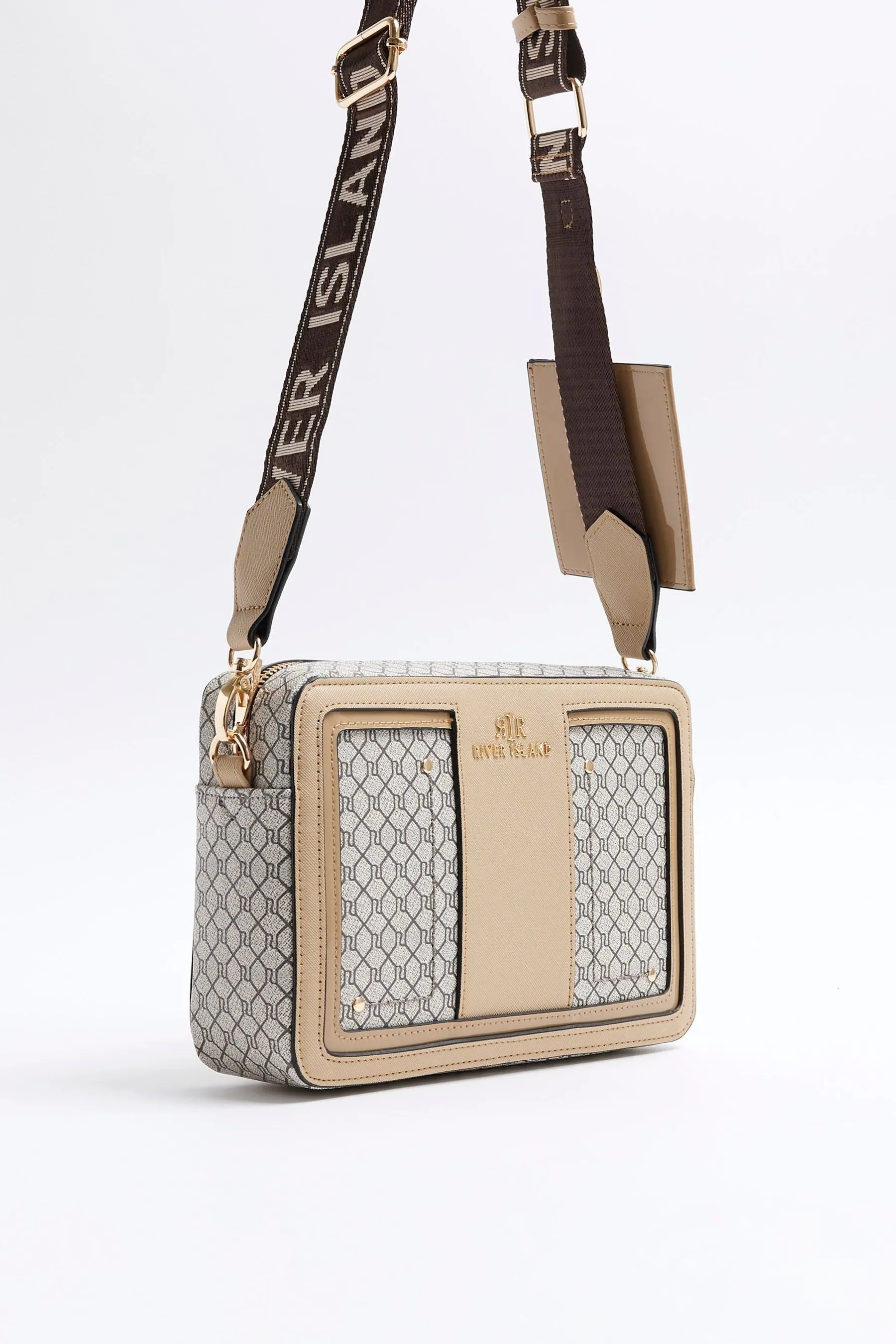 River Island - Borsa squadrata a tracolla con monogramma