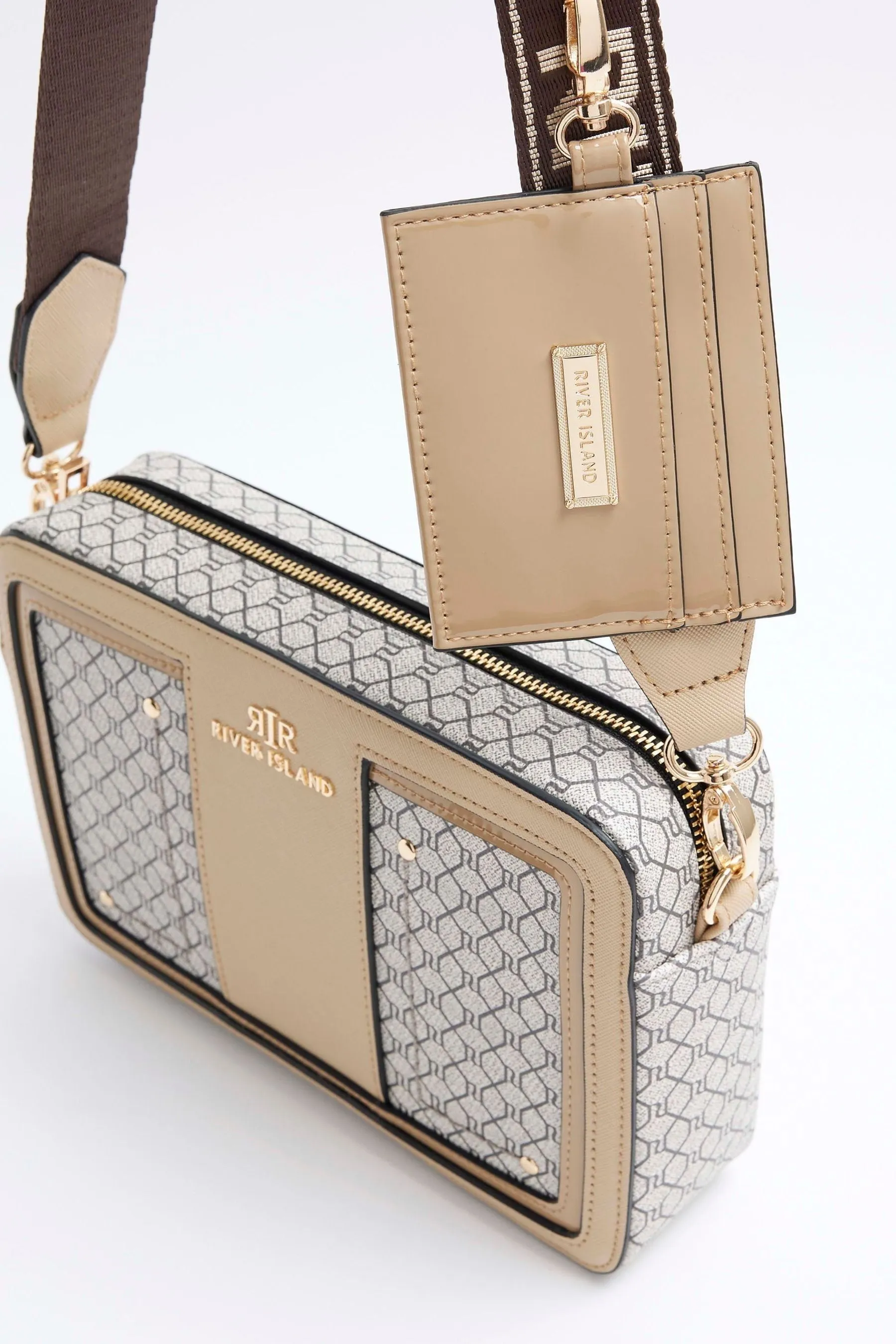 River Island - Borsa squadrata a tracolla con monogramma