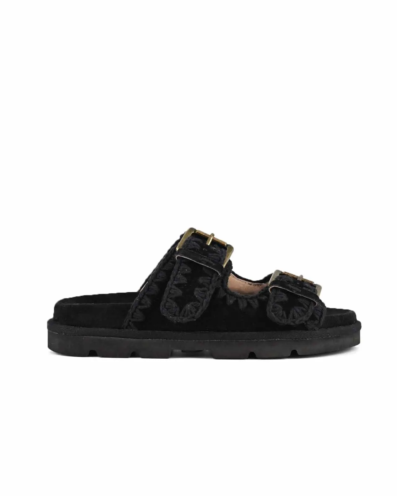 Sandalo Low Bio Two Buckles suede nero