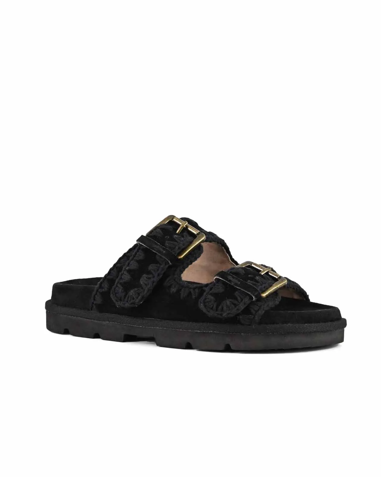 Sandalo Low Bio Two Buckles suede nero