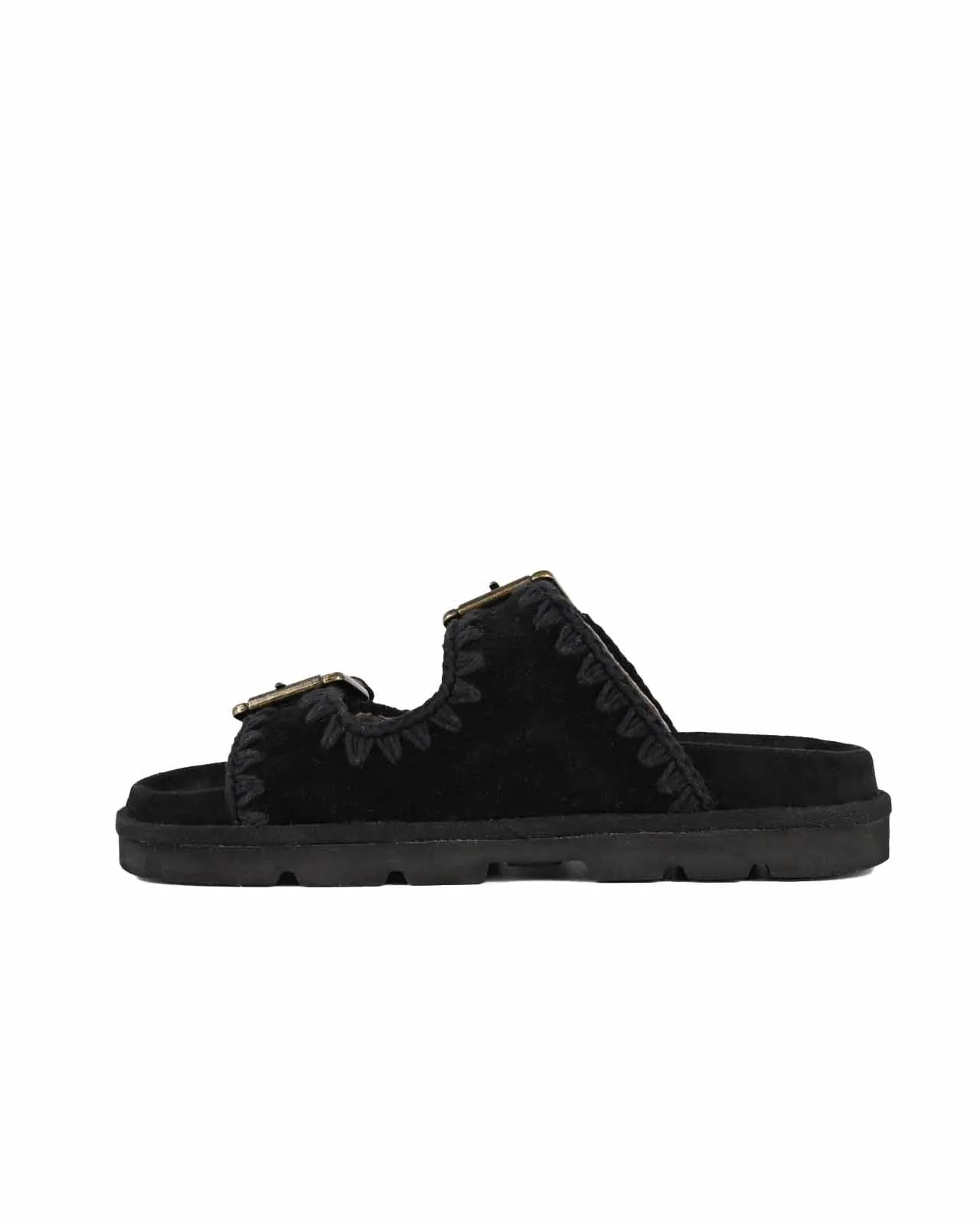 Sandalo Low Bio Two Buckles suede nero