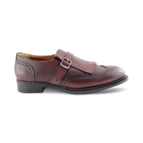 Scarpe con fibbia e frangia in pelle bordeaux