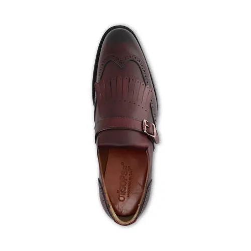 Scarpe con fibbia e frangia in pelle bordeaux