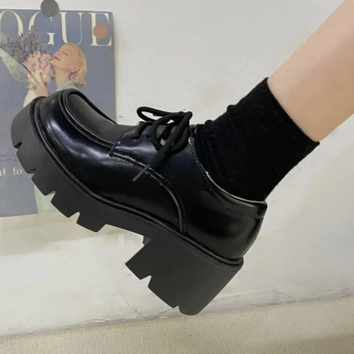 Scarpe con plateau Lolita Scarpe con plateau basse da ragazza nere Scarpe con plateau Mary Jane Scarpe nere
