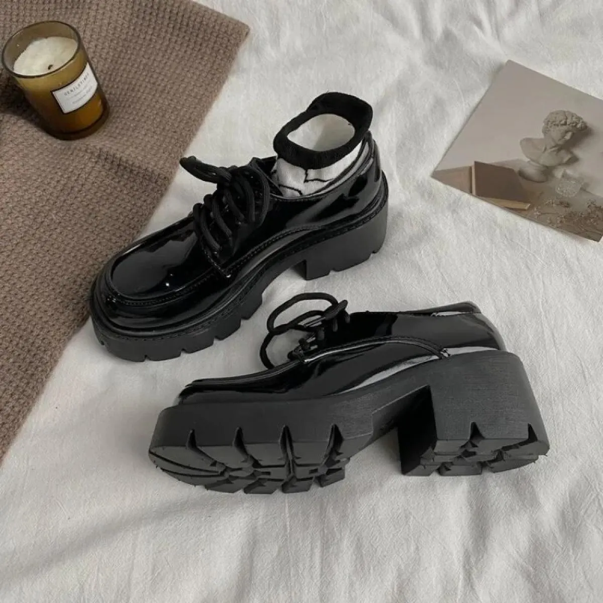 Scarpe con plateau Lolita Scarpe con plateau basse da ragazza nere Scarpe con plateau Mary Jane Scarpe nere