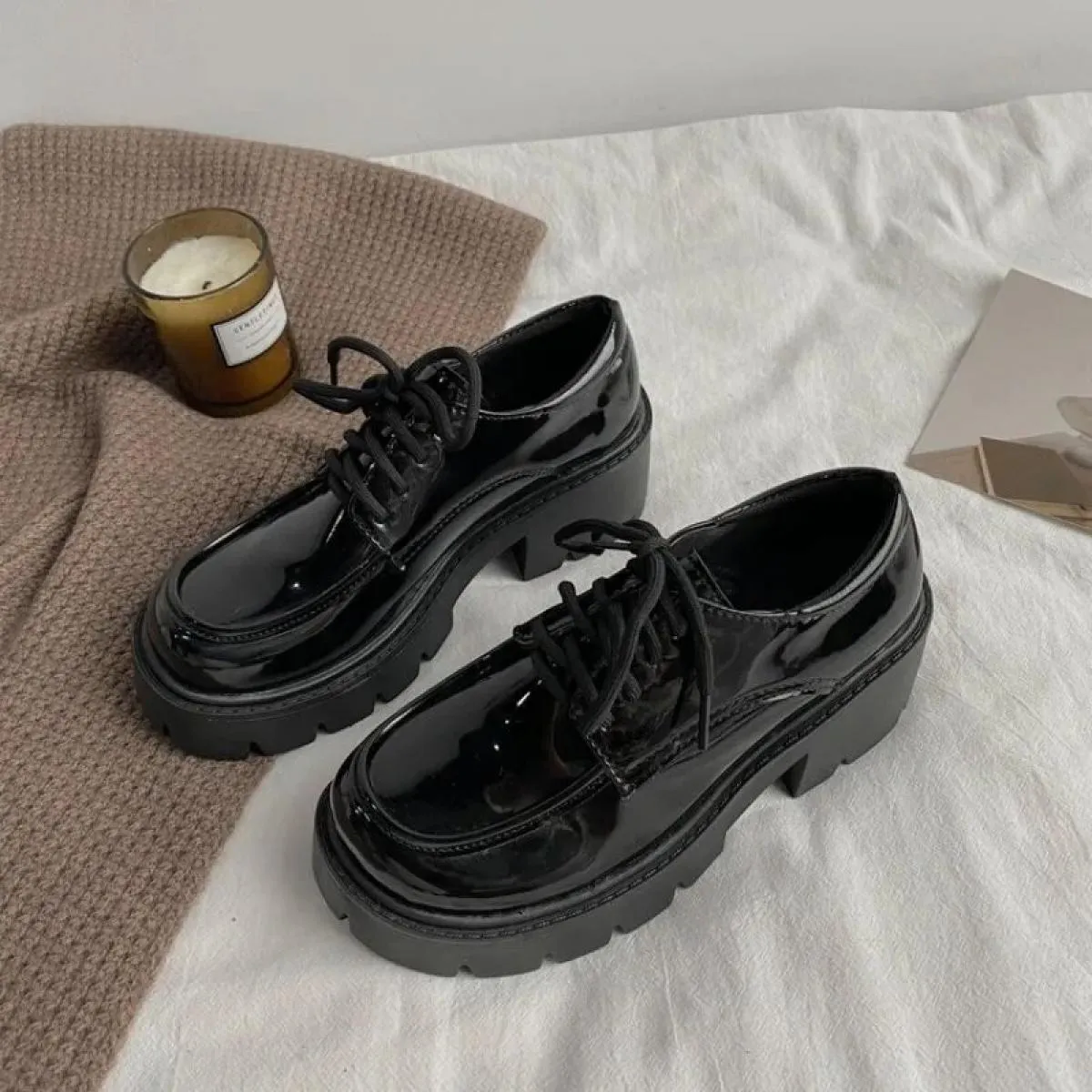 Scarpe con plateau Lolita Scarpe con plateau basse da ragazza nere Scarpe con plateau Mary Jane Scarpe nere