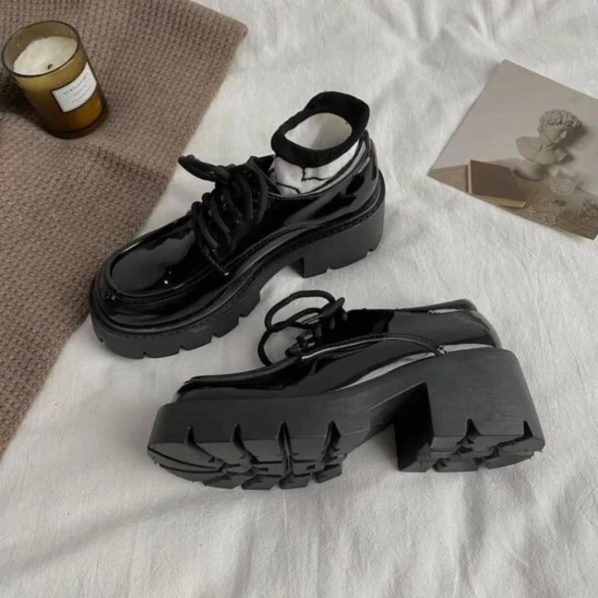 Scarpe con plateau Lolita Scarpe con plateau basse da ragazza nere Scarpe con plateau Mary Jane Scarpe nere