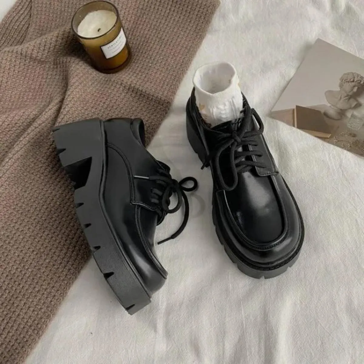 Scarpe con plateau Lolita Scarpe con plateau basse da ragazza nere Scarpe con plateau Mary Jane Scarpe nere