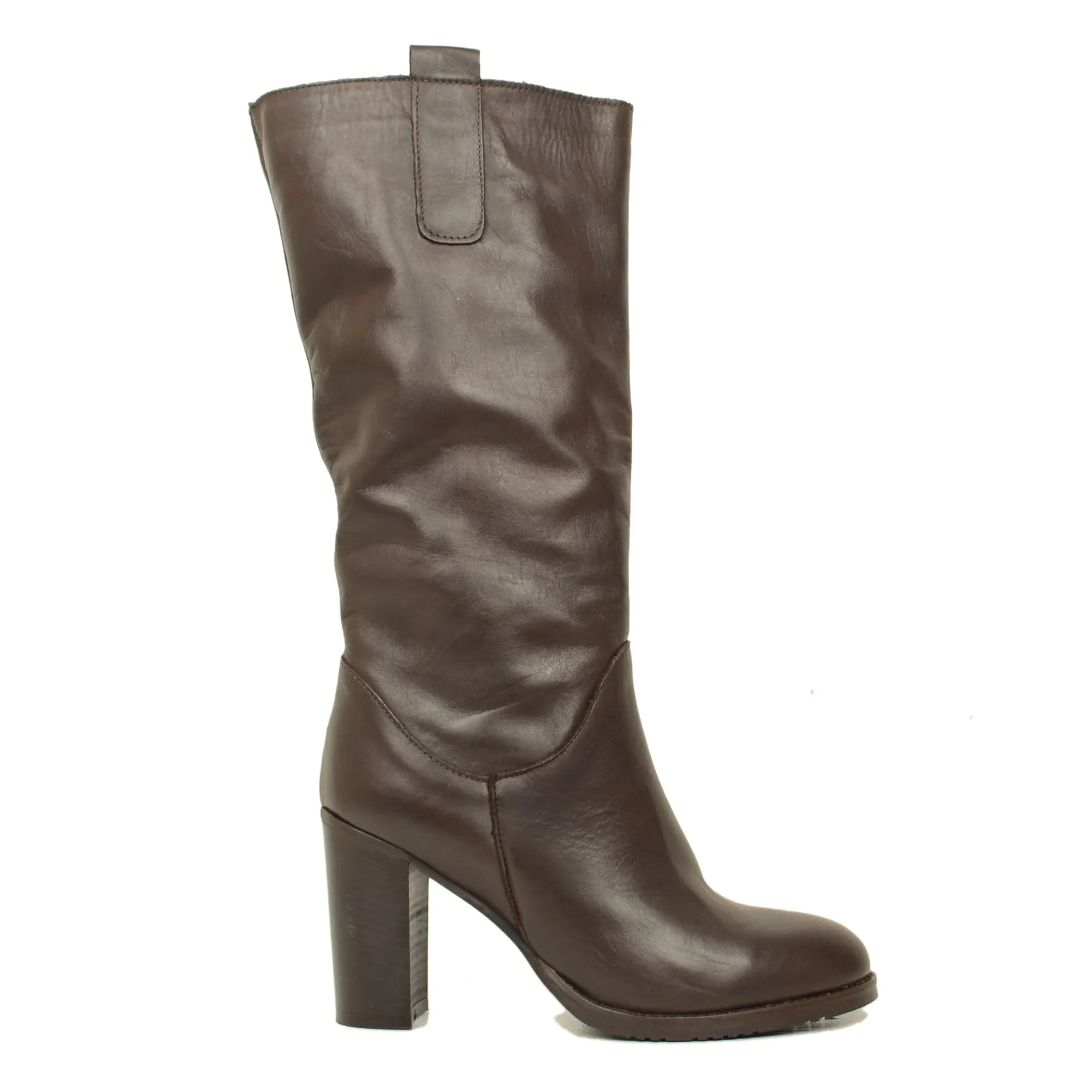 Stivali Donna Testa di Moro in Pelle con Tacco Alto Made in Italy