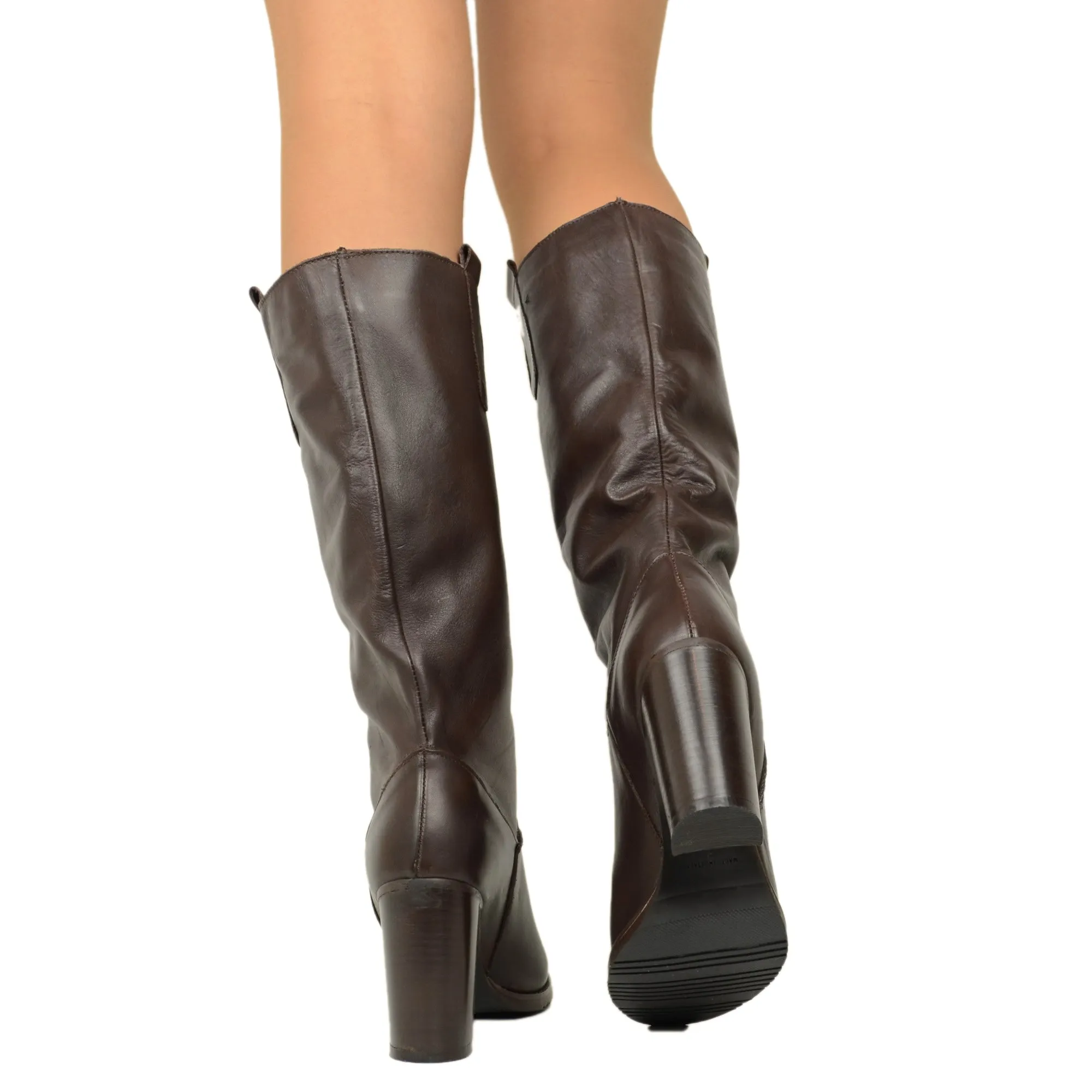 Stivali Donna Testa di Moro in Pelle con Tacco Alto Made in Italy