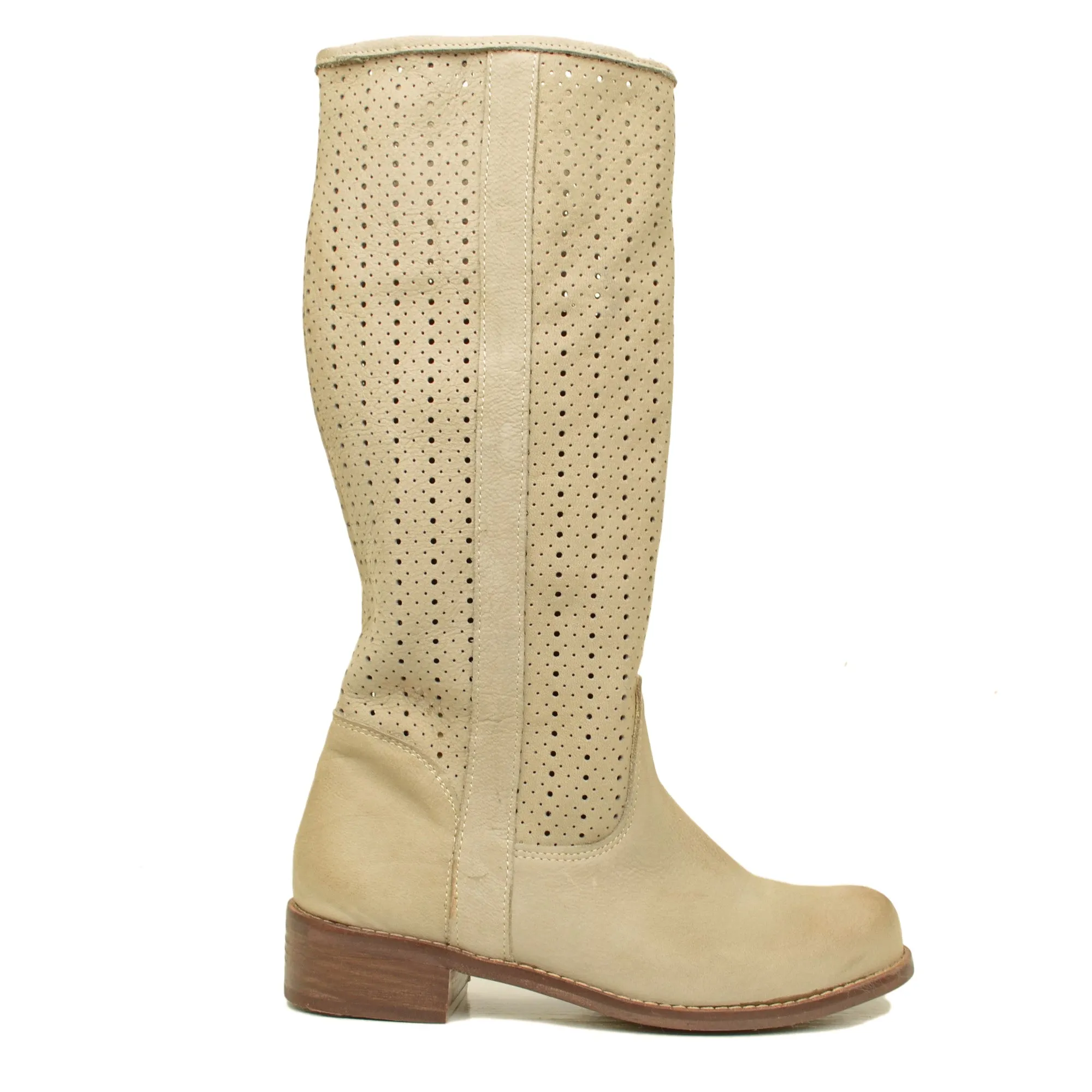 Stivali Donna Traforati Taupe in Pelle Nabuk Made in Italy