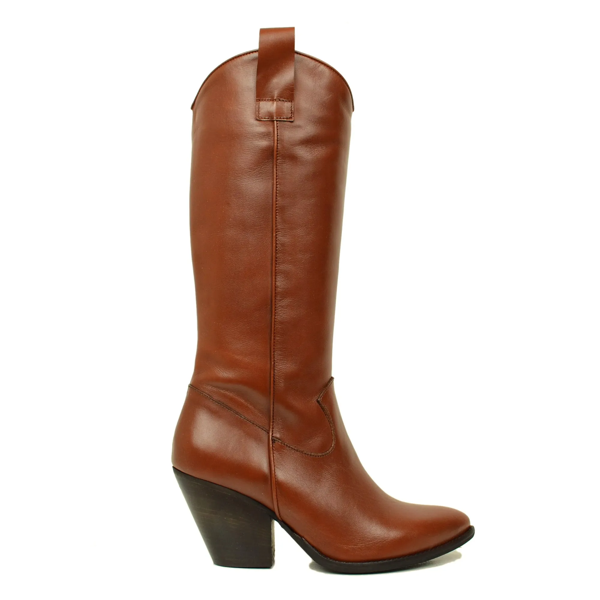Stivali Texani Donna Cuoio Alti in Pelle con Zip Made in Italy