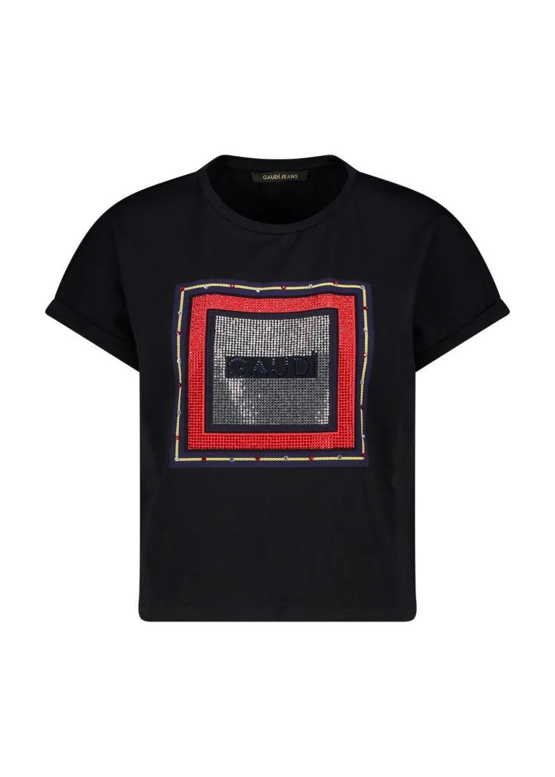 T-shirt con stampa e strass
