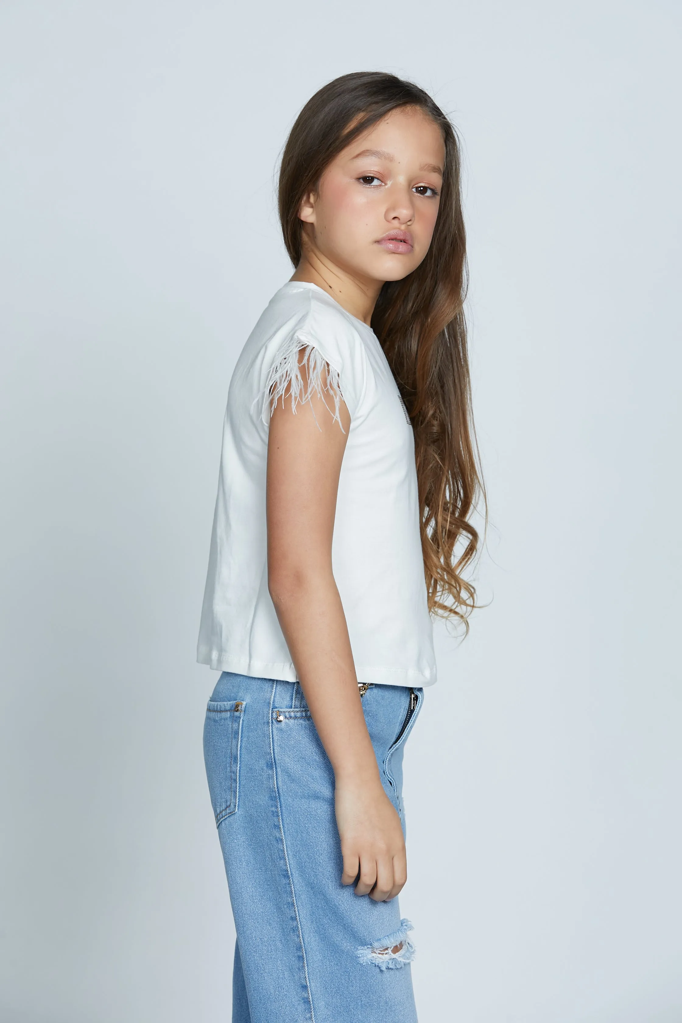 T-shirt ROSA mezza manica piume logo relish strass
